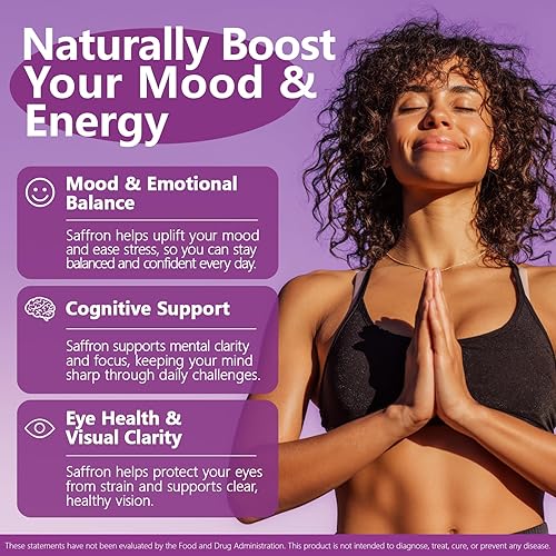Miniatura 4 de Suplementos de azafrán de 88.5 mg 90 cápsulas veganas, extracto de azafrán feliz para el estado de ánimo, apoyo de enfoque ocular para mujeres