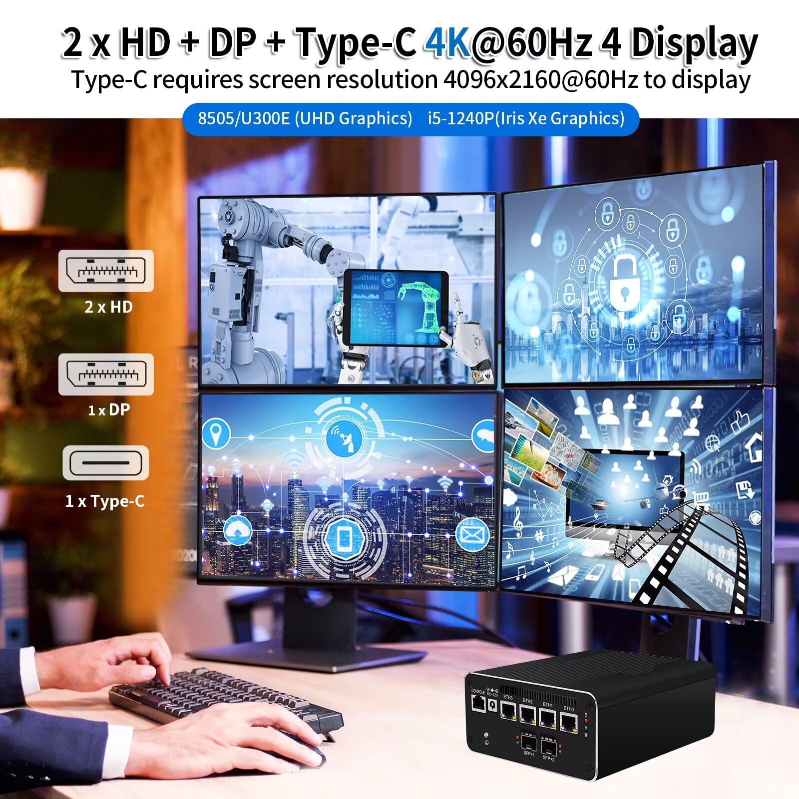 Firewall Mini PC i5 1235U, 2x 10GbE, 4x 2.5GbE LAN, DDR5 16G RAM 256G SSD