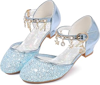 Furdeour Girls Sandals Glittler Bow Dress Shoes Princess Crystal High Heels Party Wedding Flower Girls Shoes for Kid Toddler