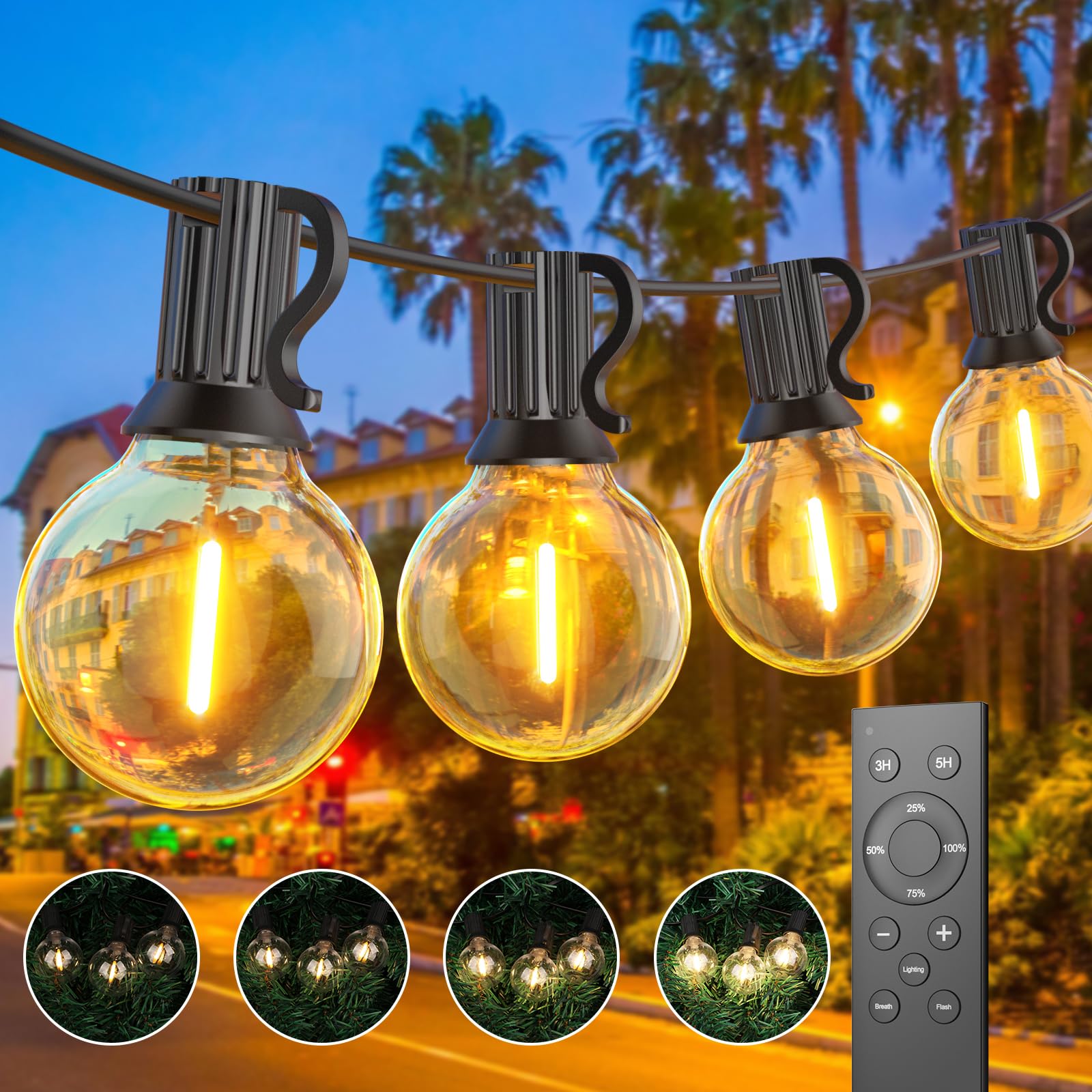 Catena Luminosa Esterno giardino 45.7M | Luci esterno Dimmerabile con Telecomando, 75+2 lampadine, Impermeabile, Adatto per Patio, Balcone, Campeggio, Feste