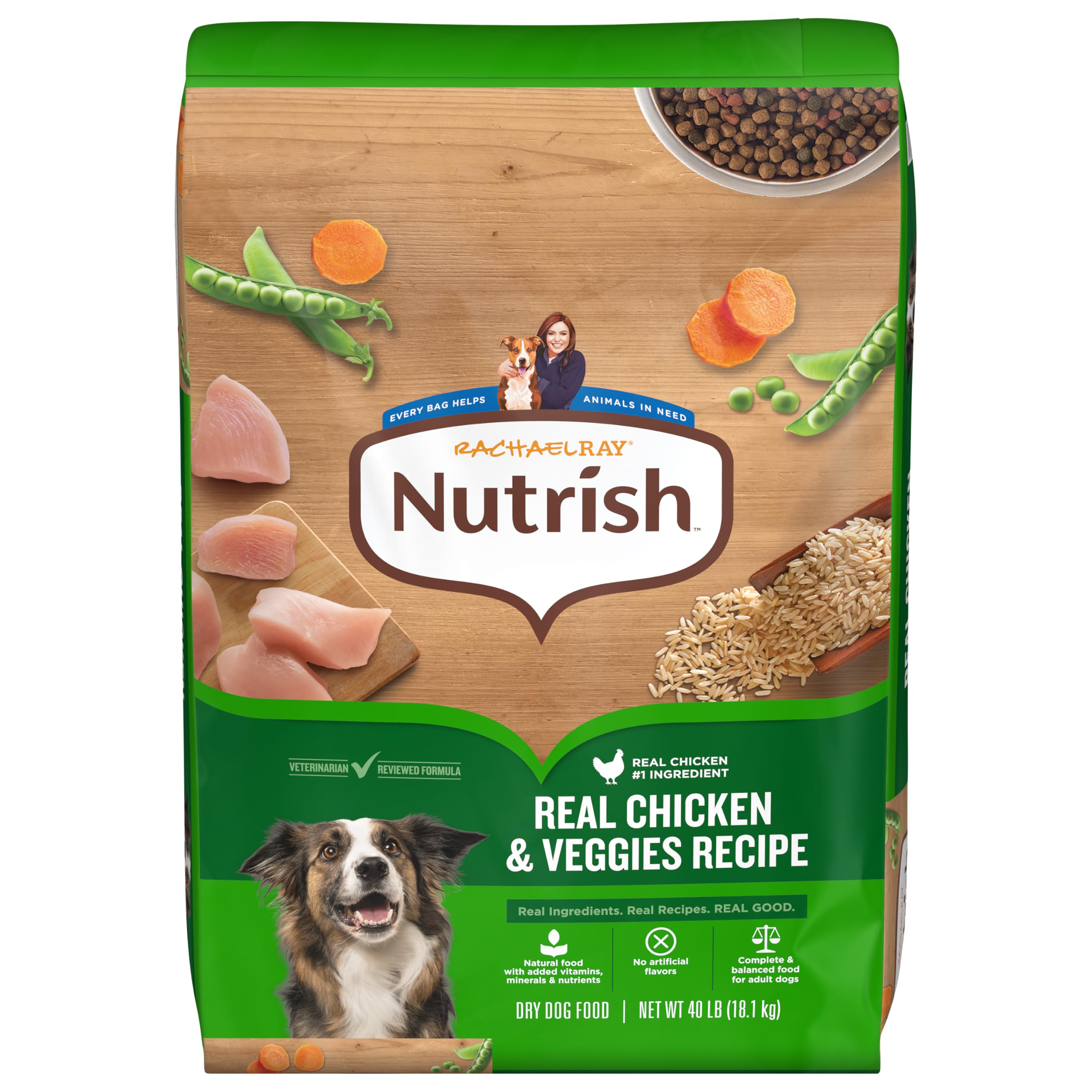 Nutrish Rachael Ray Adult Dry Dog Food Real Chicken & Veggies Recipe, 40 lb. Bag (Packaging May Vary)