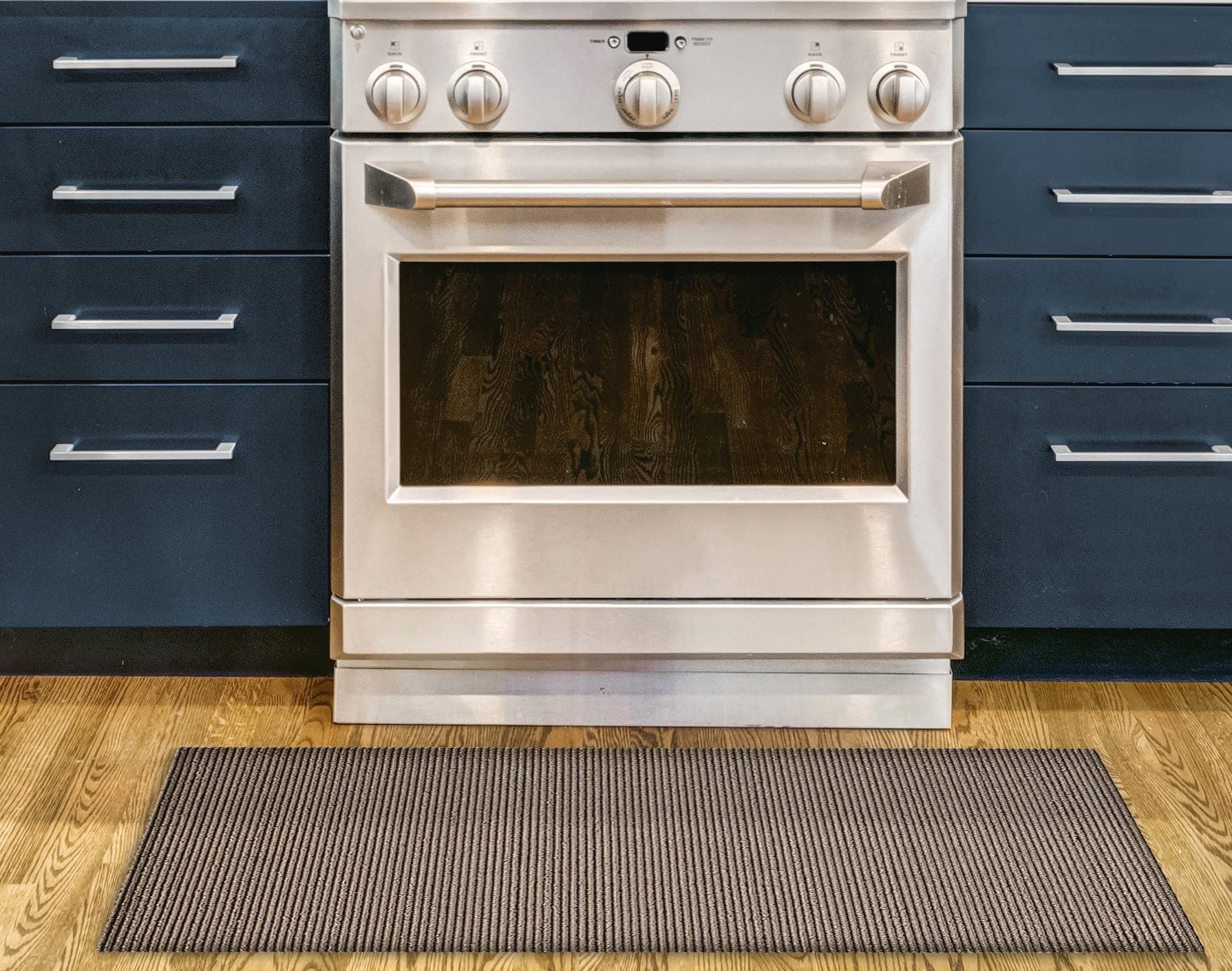 Nautica - PVC Loop Utility Mats | Indoor/Outdoor | Slip-Resistant | Mat for Kitchen, Garage, Laundry Room, Foyer, & More | Stripe Modern Design Doormat | Measures - 17.5 x 48 | Gold