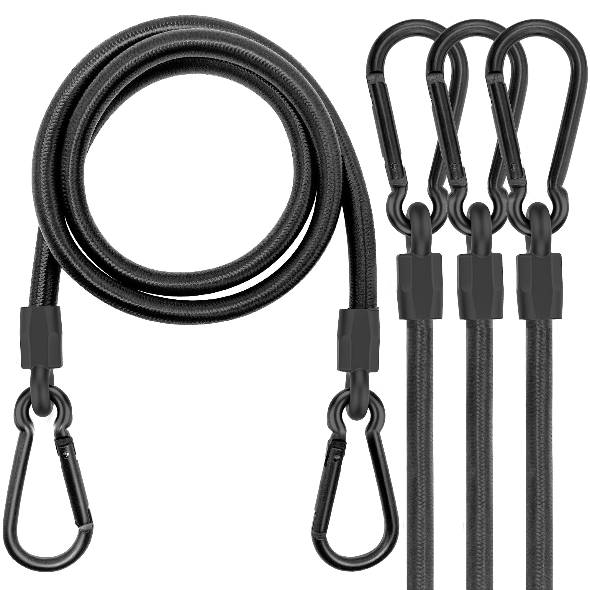Favuit Set Di 4 Elastici Con Moschettone – 60 Cm, Gomma Rivestita In PP, Extra Forti, Per Bagagli, Bici, Campeggio, Telo, 8 Mm Di Diametro