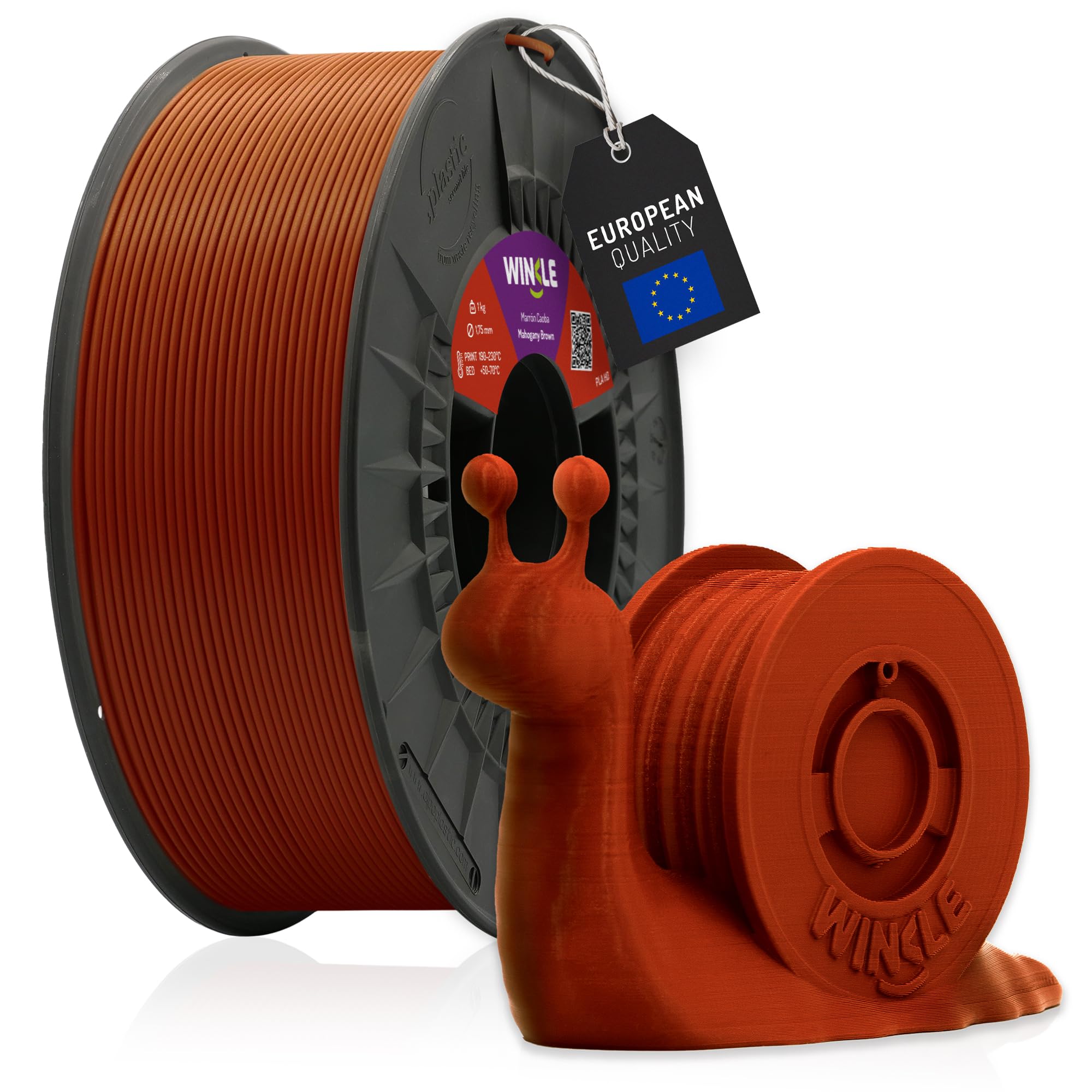 WINKLE PLA HD Filament 1.75mm Mahagoni Braun, 300g Spule, 3D Drucker Filament Kompatibel mit FDM Druckern, 3D-Druckmaterialien, Maßgenauigkeit +/- 0.05mm, Bioabbaubar Leicht zu Bedrucken