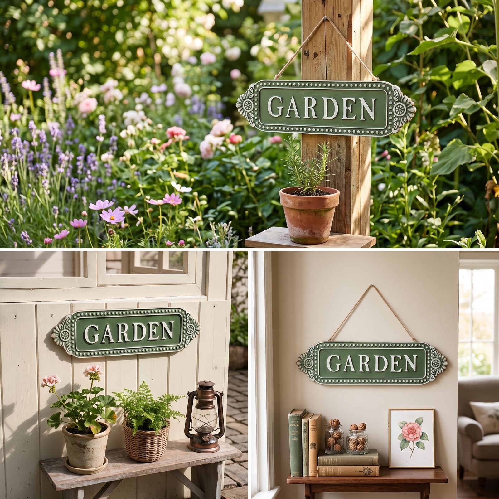 Cartello con Scritta Garden Intagliato Insegna Rustica da Appendere Shabby Chic Cartello in Legno per Giardino, Balcone