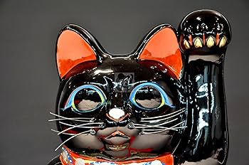 【特大】黒招き猫　開運黒手長小判猫（右手）10号　高さ35cm 黒猫　貯金箱 Amazon.co.jp: 常滑焼 招き猫 開運黒手長小判猫(左手) 10号