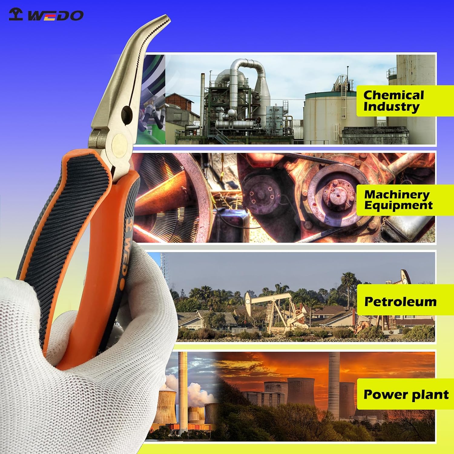 WEDO 6” Non-Sparking Bent Needle Nose Pliers 45 Degree,Long Nose Pliers,Wire Cutters,Used for Cutting Clamping Pinching Jewelry Making,Aluminum Bronze,DIN Standard,BAM&FM Certificate,Length 150mm