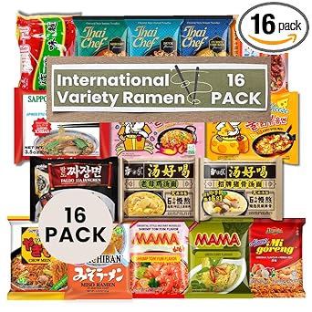 Asian Instant Ramen Variety Pack – 16 Different Flavors Noodle of International, Korean, Japanese, thailand, China, Noodles, Assorted Soup and Stir-Fry Styles, Spicy and Mild