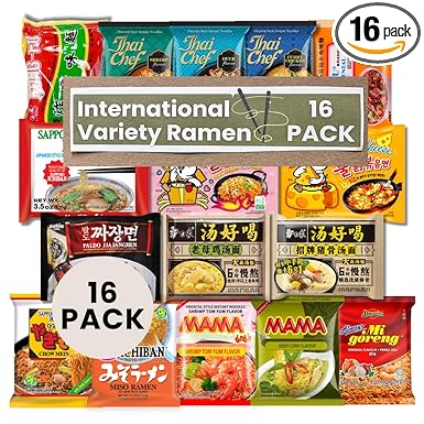 Asian Instant Ramen Variety Pack – 16 Different Flavors Noodle of International, Korean, Japanese, thailand, China, Noodles, Assorted Soup and Stir-Fry Styles, Spicy and Mild