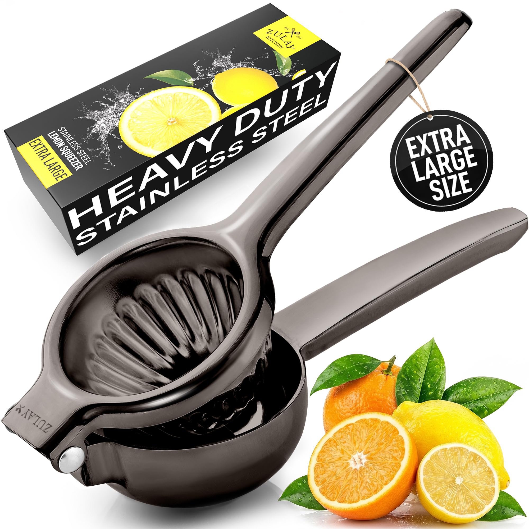 Zulay Presse-citron extra large en acier inoxydable – Presse-agrumes et presse-agrumes ergonomique pour petites oranges, citrons et citrons verts