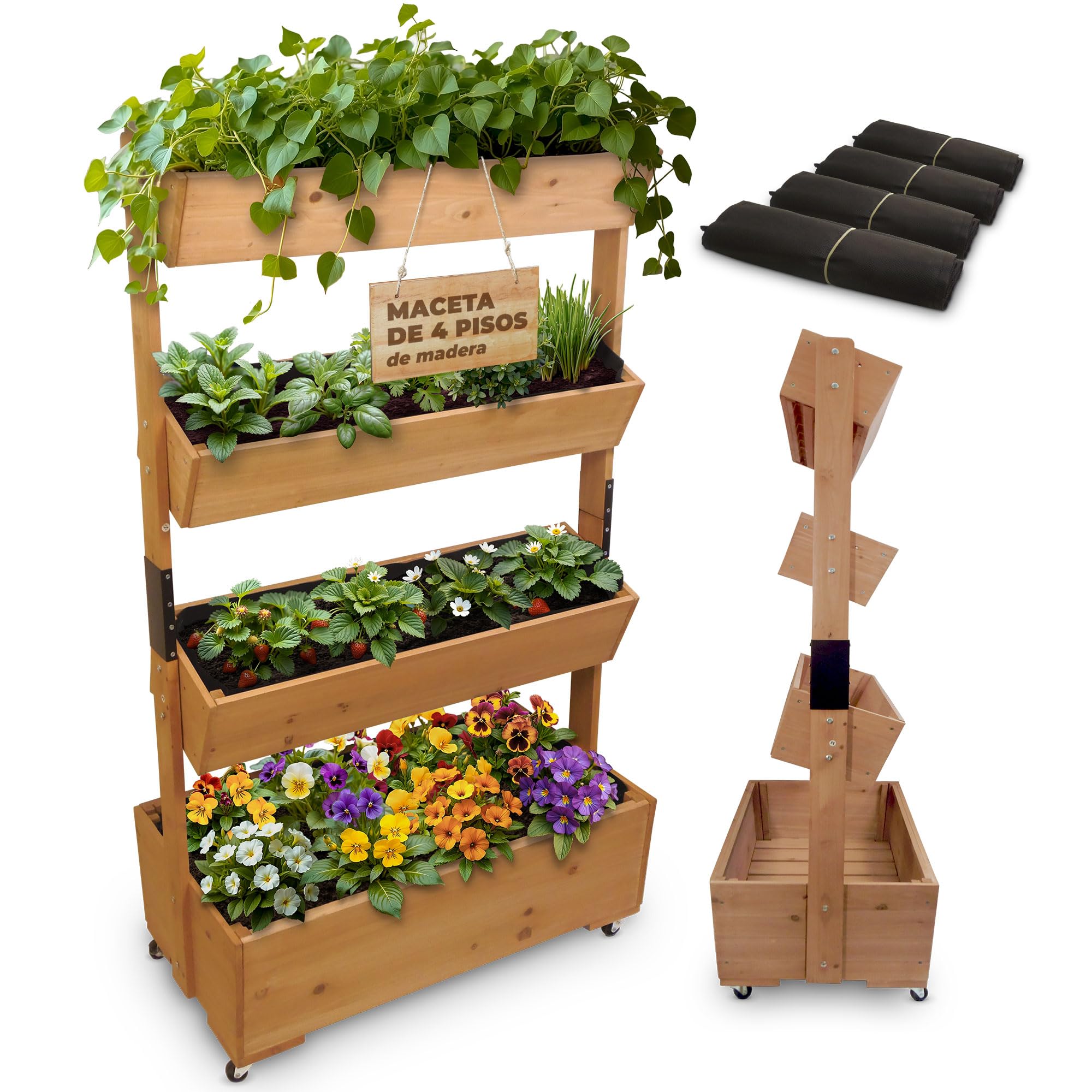 STREND PRO Balcón de jardín elevado de 4 niveles de MADERA | 147 x 85 x 45 cm (AxLxP) | Bancal vertical resistente a la intemperie Escalera para plantas de exterior | Bancal para balcón para flores