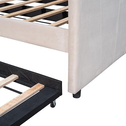 Miniatura 7 de Harper & Bright Designs Sofá cama tapizado con nido, sofá cama individual de terciopelo con nido y listones de madera, no necesita somier, muebles