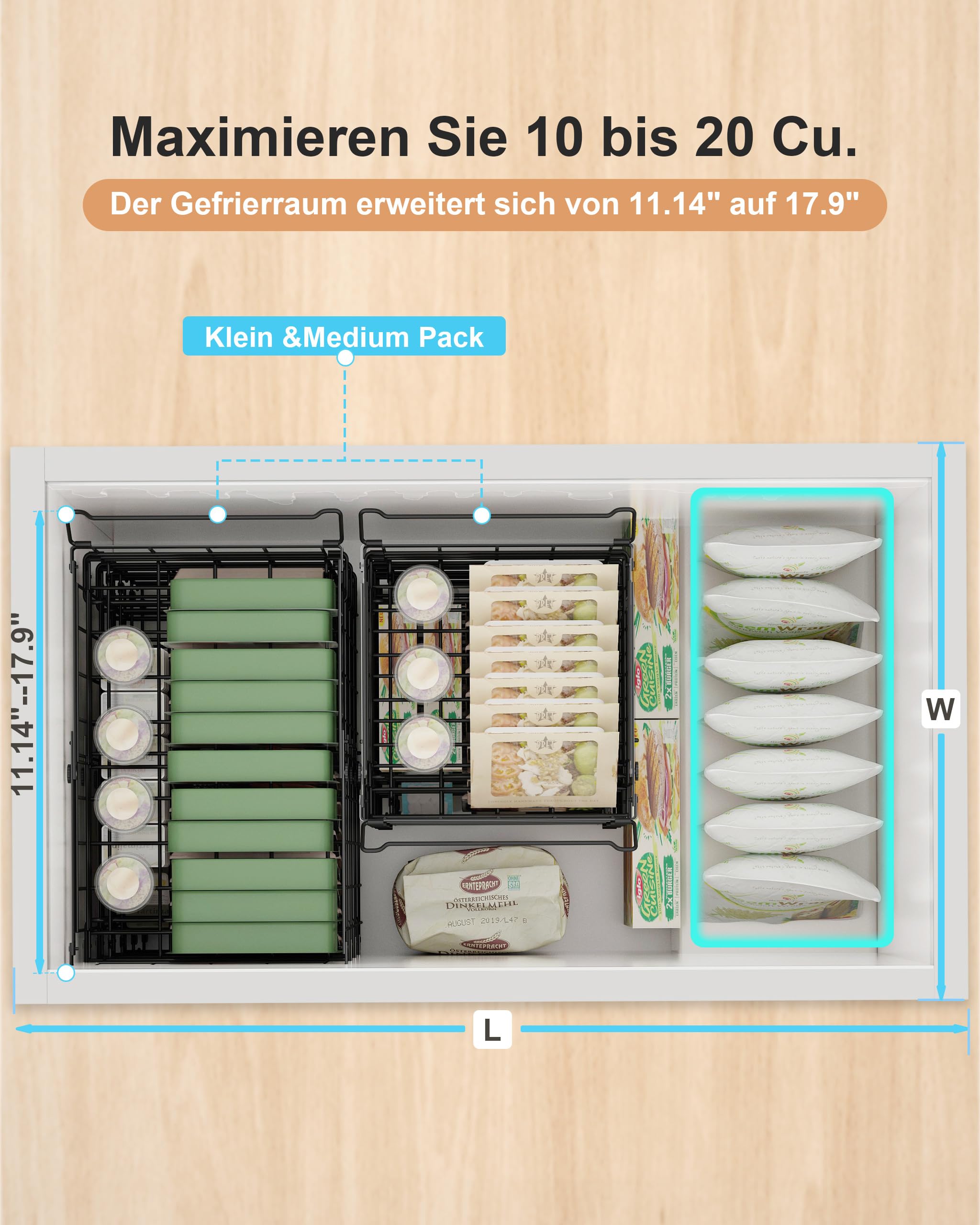 Gefriertruhe Körbe Schwarz Stapelbar 4er Set für 283-566L Tiefkühltruhe Ausziehbare Länge 29-45x30x15cm