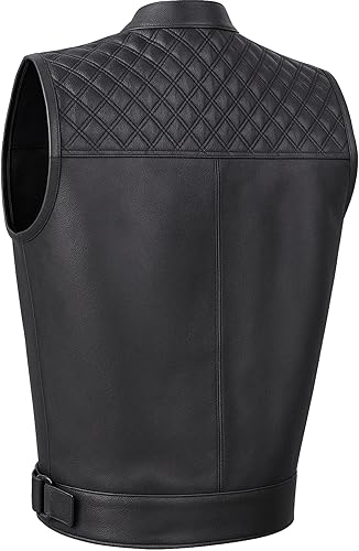 Miniatura 3 de Jackets 4 Bikes SOA Chaleco de Motocicleta para Hombre, Cuero Genuino de Búfalo, Armadura Trasera, Bolsillos Interiores, Chalecos de Club de