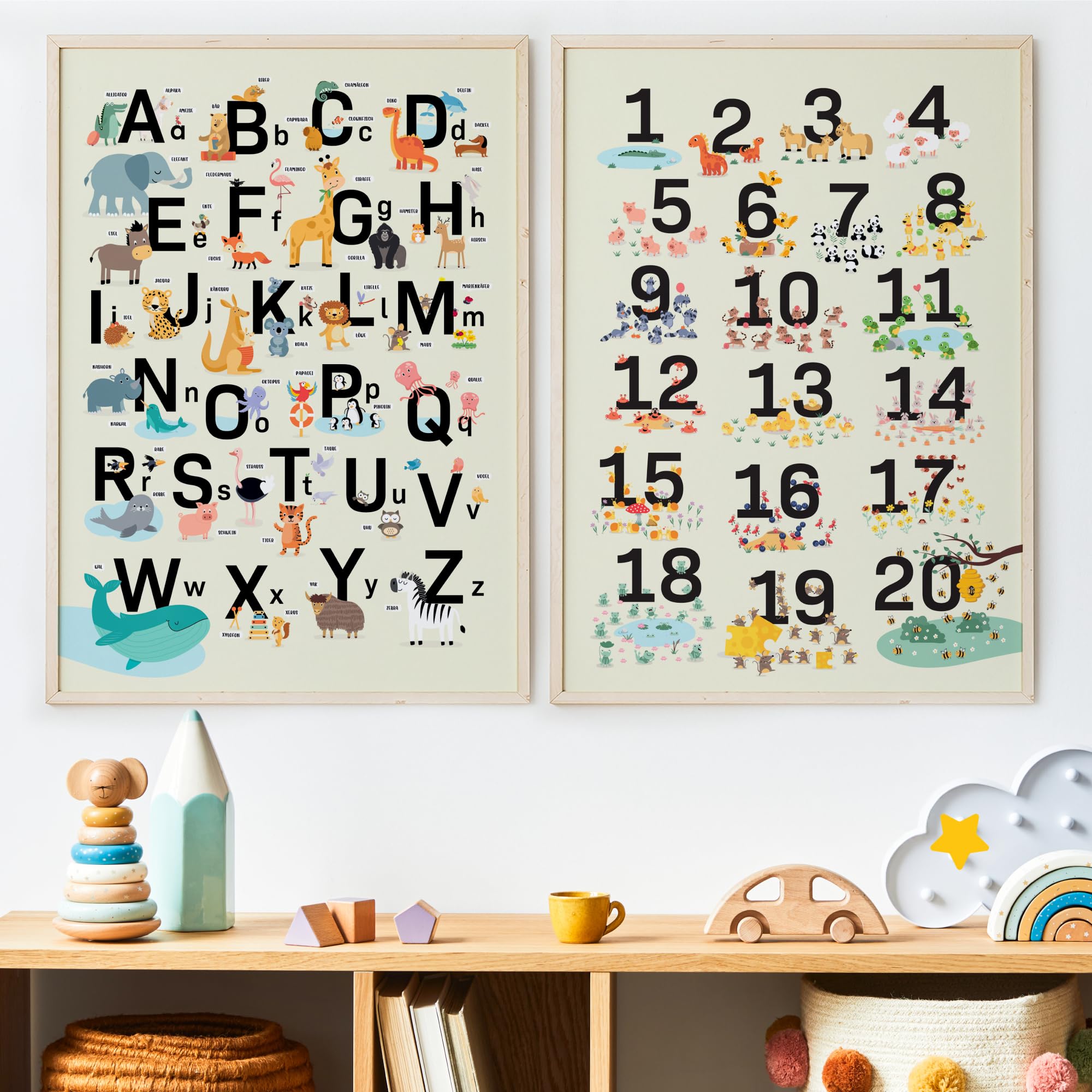 Gumpie ABC Poster für Kinder Bundle mit Einfach Zahlen lernen von 1-20 Made in Germany | Kinderleicht schreiben lernen | Buchstaben schreiben lernen | Rechnen lernen 1. klasse (ABC+Zahlen - 2er Set)