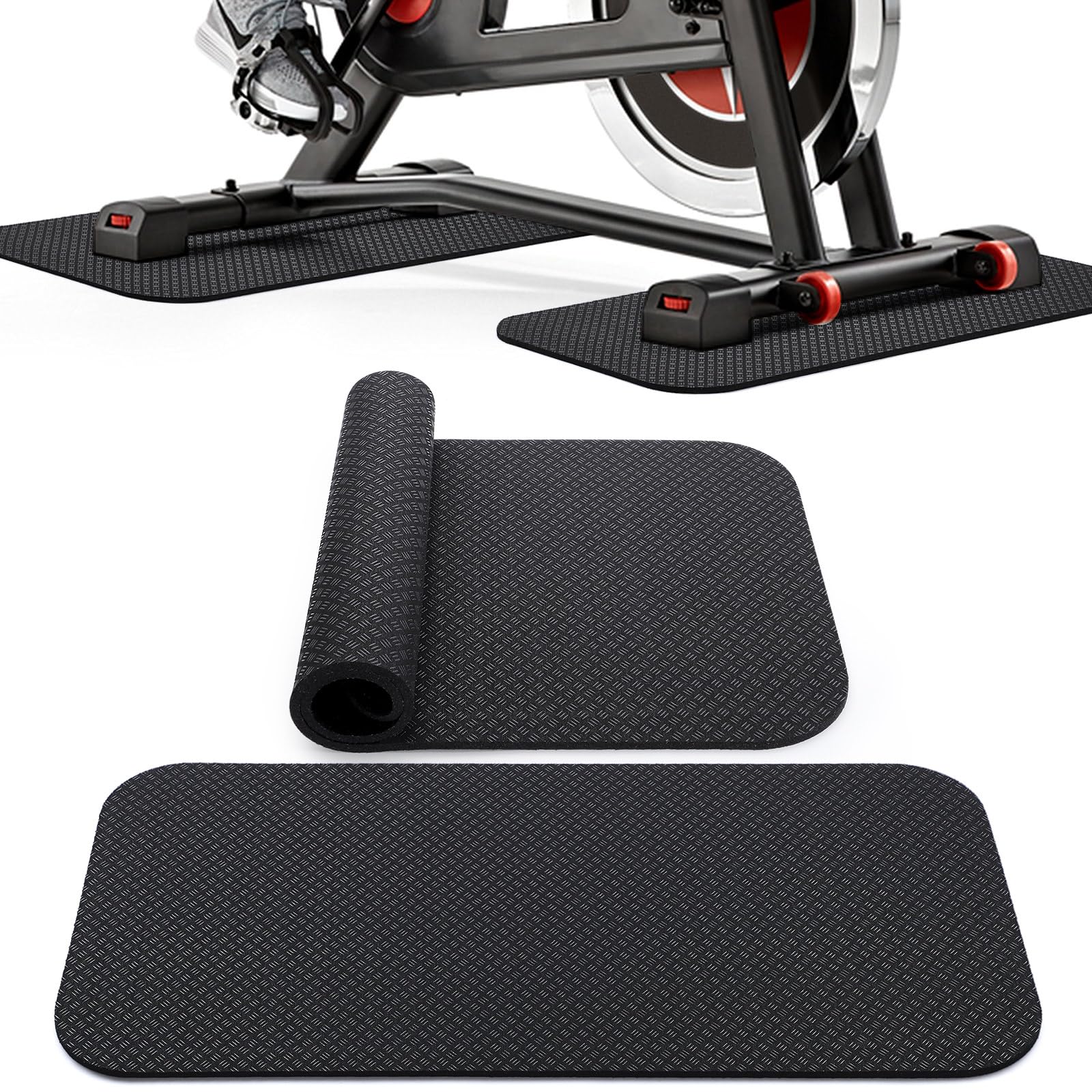 TOBWOLF 2PCS Non-Slip Treadmill Mat, 25"x12" Exercise Bike Mat for Floor Protector, Noise Reduction Peloton Bike Mats for Under Stationary Bikes, Spin Bike home gym Fitness — image 1