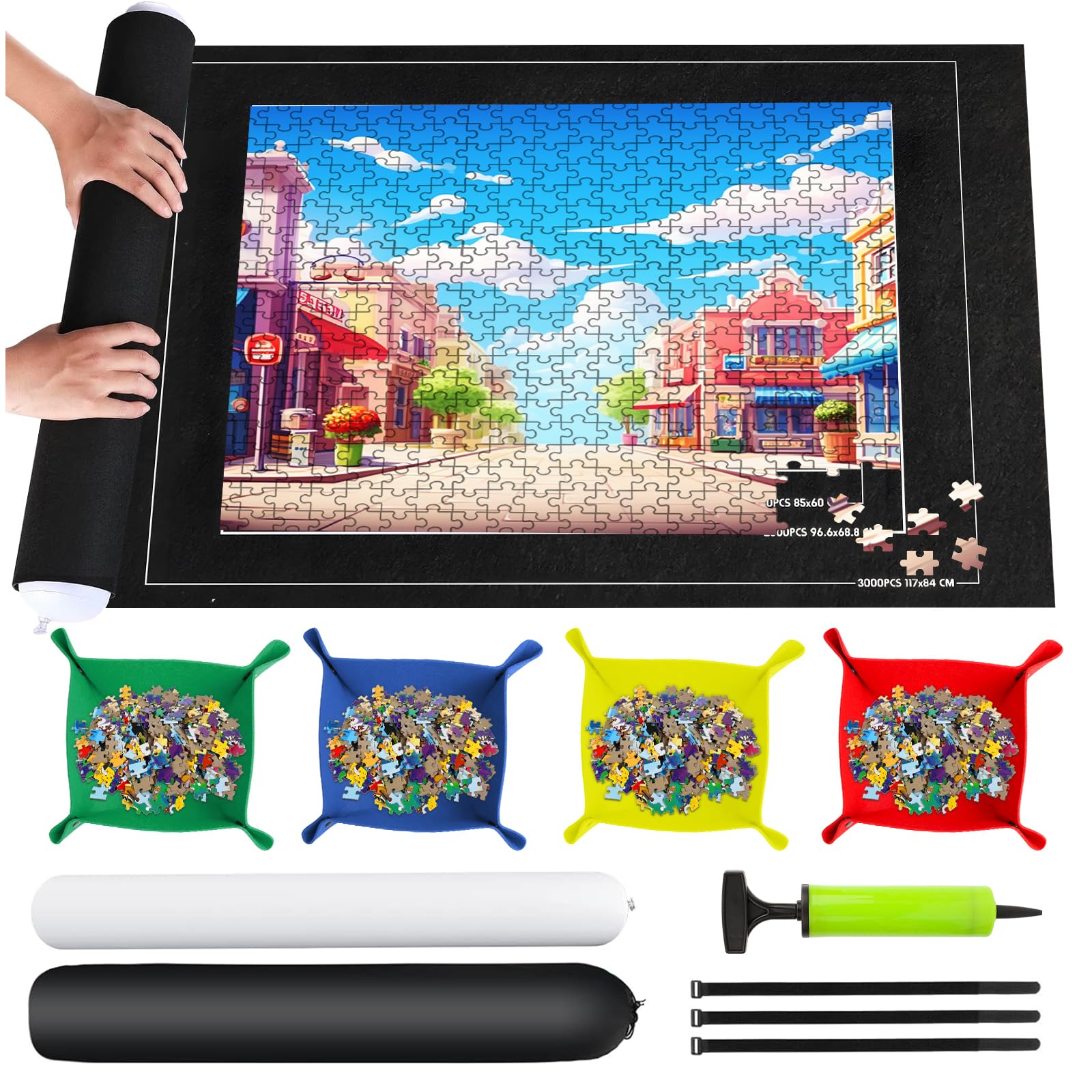 TNOMSNO Tapete Puzzle 2000 Piezas, Alfombra Puzzle 2000 1500 1000 Pezzi, Portátil Fieltro Estera de Rompecabezas,120x80cm, Tapiz Puzzle Enrollable, Negro