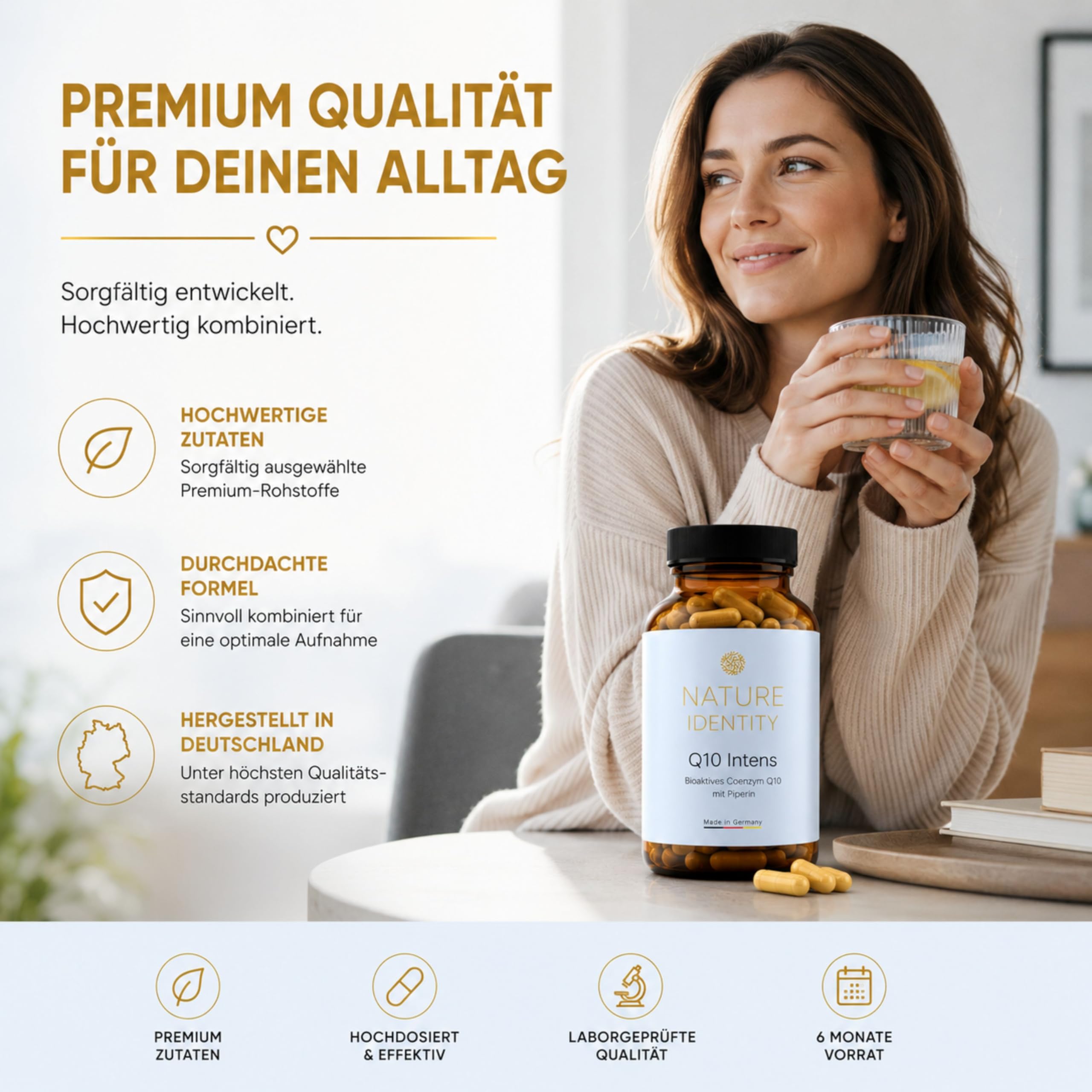 Coenzym Q10-180 Kapseln - hochdosierte 250mg pro Kapsel - Reines Premium Q10 aus pflanzlicher Quelle kombiniert mit MCT-Öl & Piperin - Made in Germany | Reines Premium Q10, Pflanzliche Quelle, Mit MCT-Öl & Piperin, Made in Germany