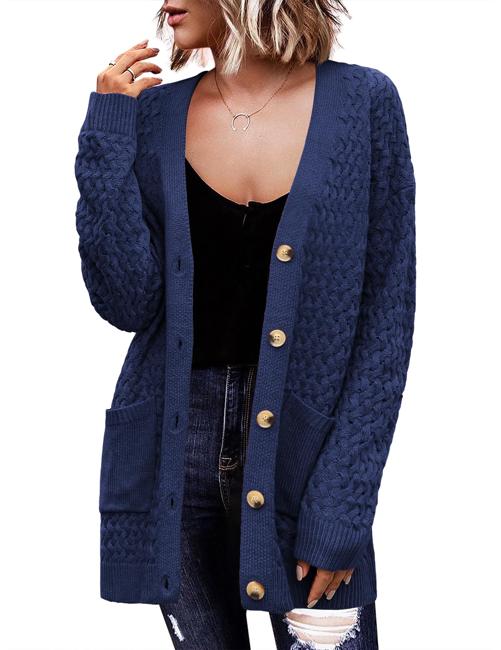 Zeagoo Cardigan Sweaters for Women Long Sleeve Fall Clothes Button Down Top