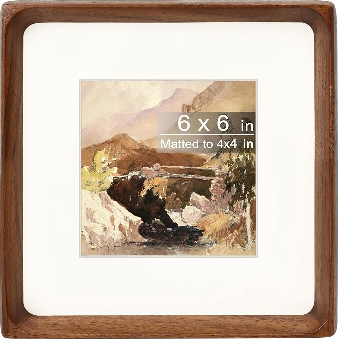 11x14 Picture Frame with Mat for 5x7/8x10, Natural Walnut Wood Handcrafted Rounded Corner with Real Glass, Vertical or Horizontal Display Photo Gallery Wall Mounting Frame