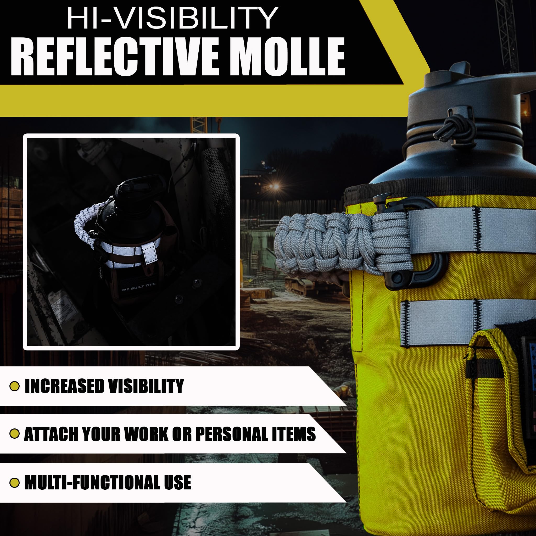 Workforce Bottle – Borraccia termica da 1,8 litri, con manico in paracord, grande brocca in acciaio inox da 1,9 l, robusta custodia rimovibile per chiavi, portafogli, telefono (giallo)