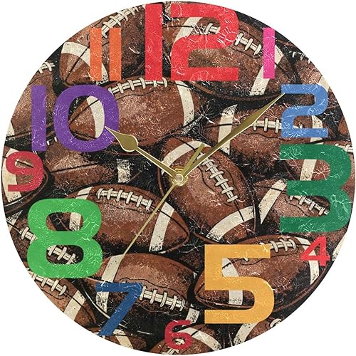 Miniatura 5 de KLL Cartoon Football Design Retro 10 Inch Round Atomic Clocks for Wall Non Ticking Creative for Bathroom Farmhouse Bedroom reloj de pared para sala