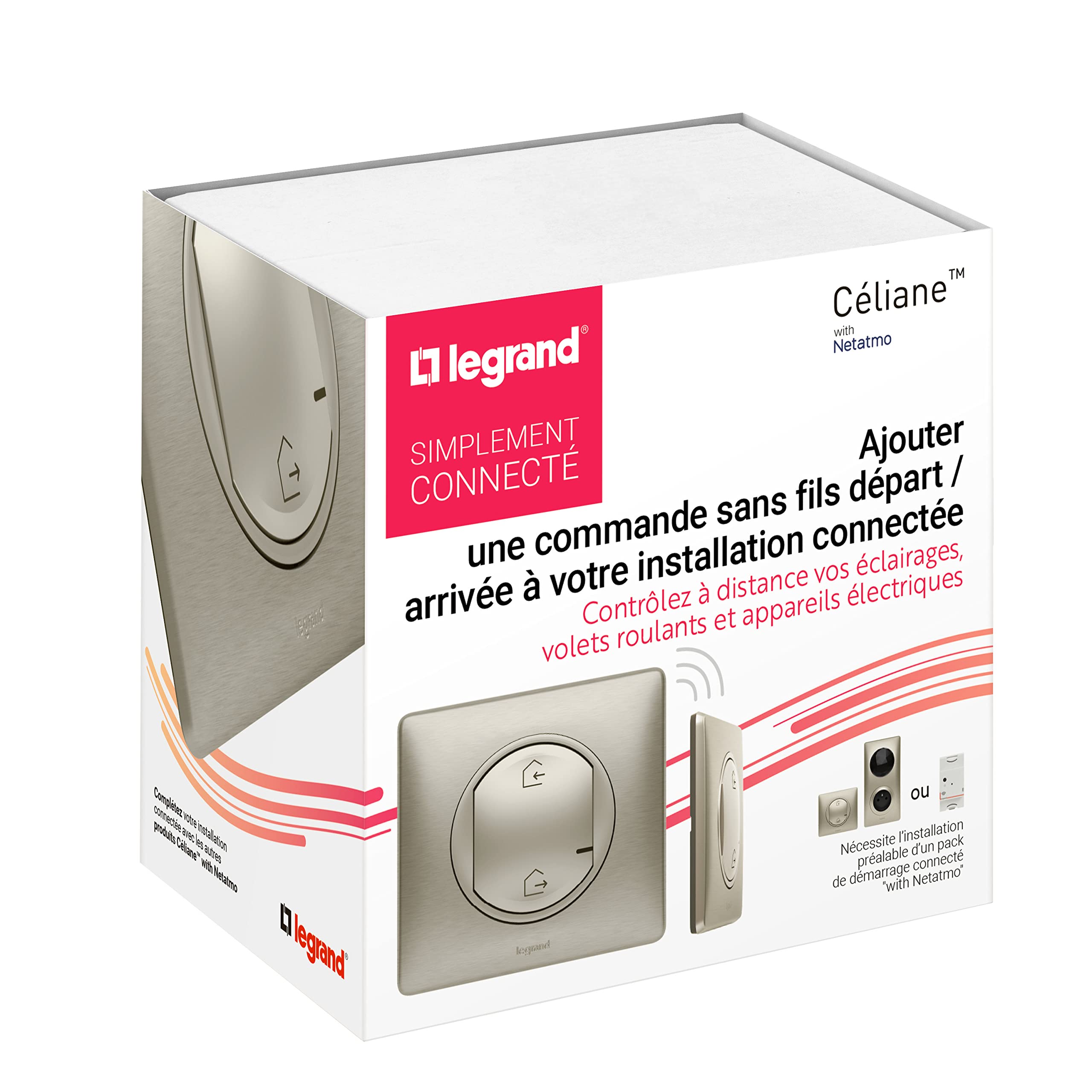 Allgemeine Steuerung Start/Ankunft für zugehörige Steuerung von Lichtern, Rollläden, angeschlossene Steckdosen – vernetzte Installation Dooxie mit Netatmo komplett – Titan-Finish – 199176 Legrand