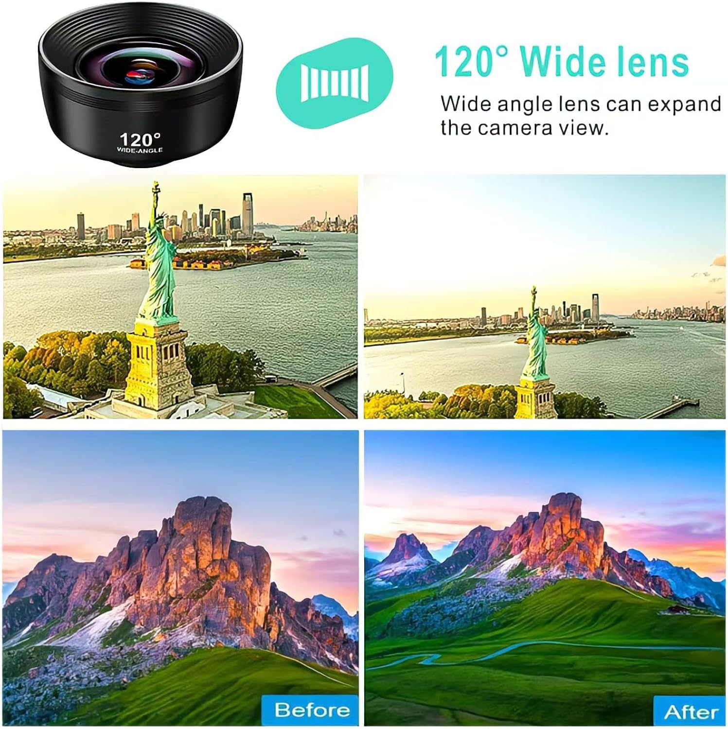 Lente per smartphone, 3 in 1 Lente macro per iphone, Obiettivo per iphone, grandangolare, obiettivo Macro, 210° fisheye lens, per tutti gli smartphone