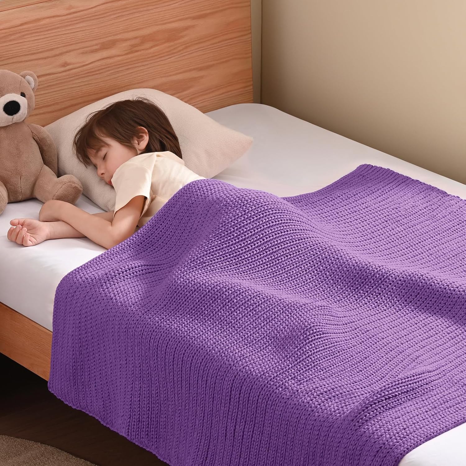 Guohaoi Knitted Weighted Blanket Kids (Purple 36″x48″ 3lbs) No Beads Cooling Heavy Blanket, Home Decor Breathable Chunky Knit Throw Blanket for All-Season Use