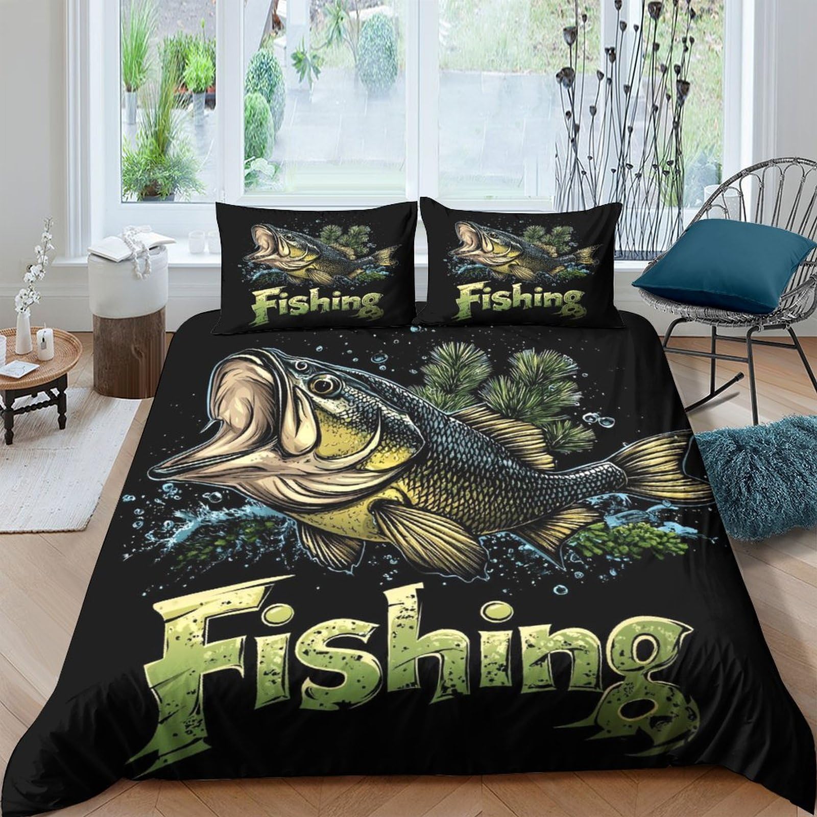 Ctjqhvkz Style-1 3D Printed Largemouth Bass Fitted Sheet Microfiber Black Fishing Theme Mattress Cover For Bedroom Dorm Decor Single（135X200cm）