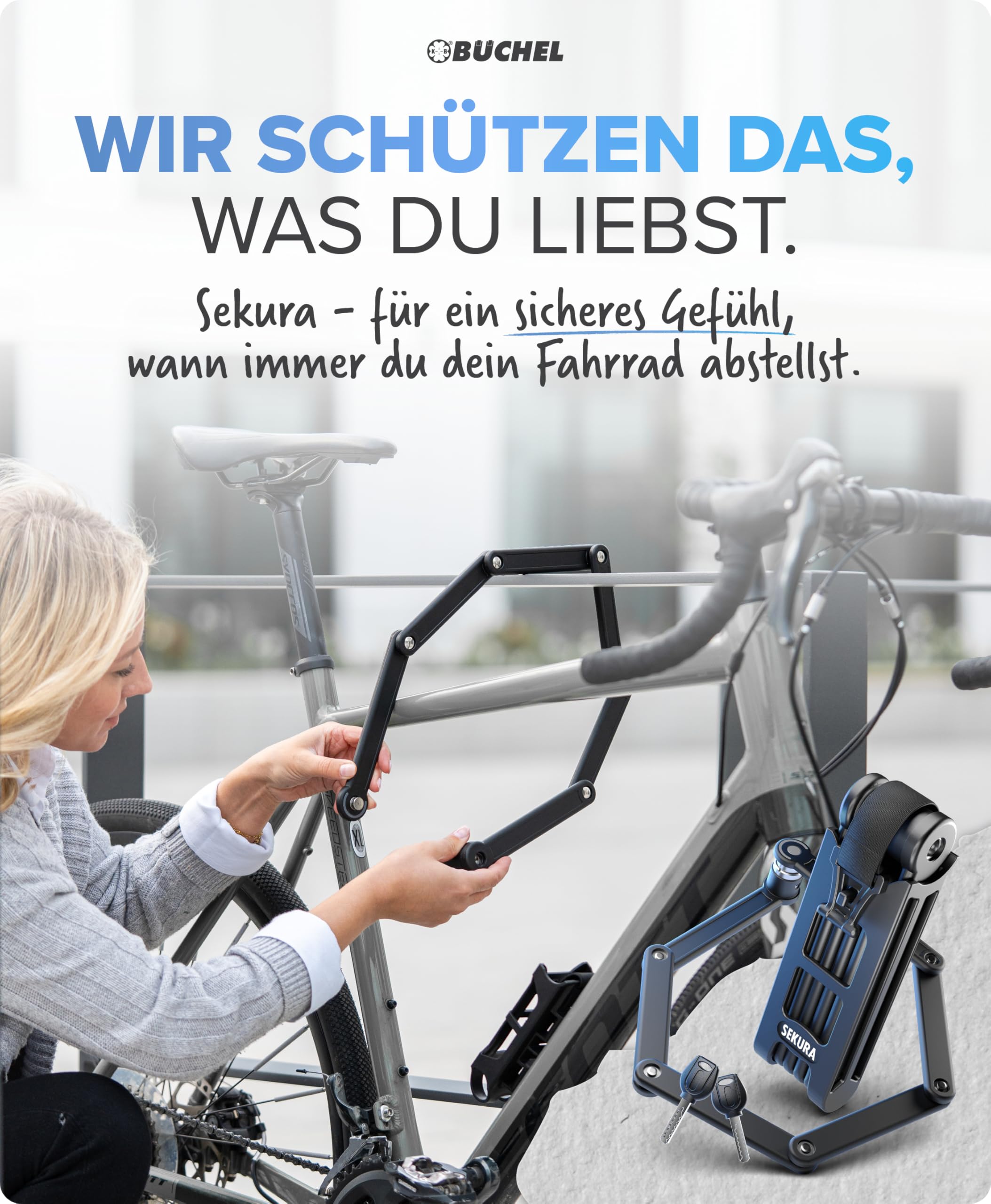 BÜCHEL Sekura Faltschloss Fahrrad | Sicherer Diebstahlschutz | Gehärteter Stahl | 85 cm Länge | Inkl. Halterung | Fahrradschloss für Bike, E-Bike & Motorrad