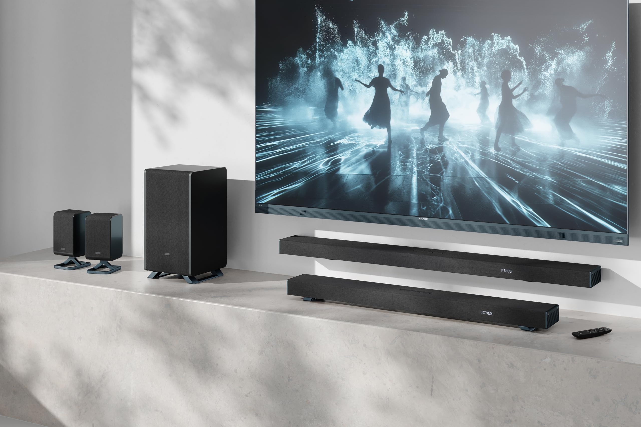 SHARP HT-SBW55121(BK) Barre de Son 5.1.2 canaux avec Caisson de Basses sans Fil - Audio Home cinéma 650 W, Dolby Atmos, DTS:X, Bluetooth 5.3, HDMI eARC, Passthrough 4K - Noir