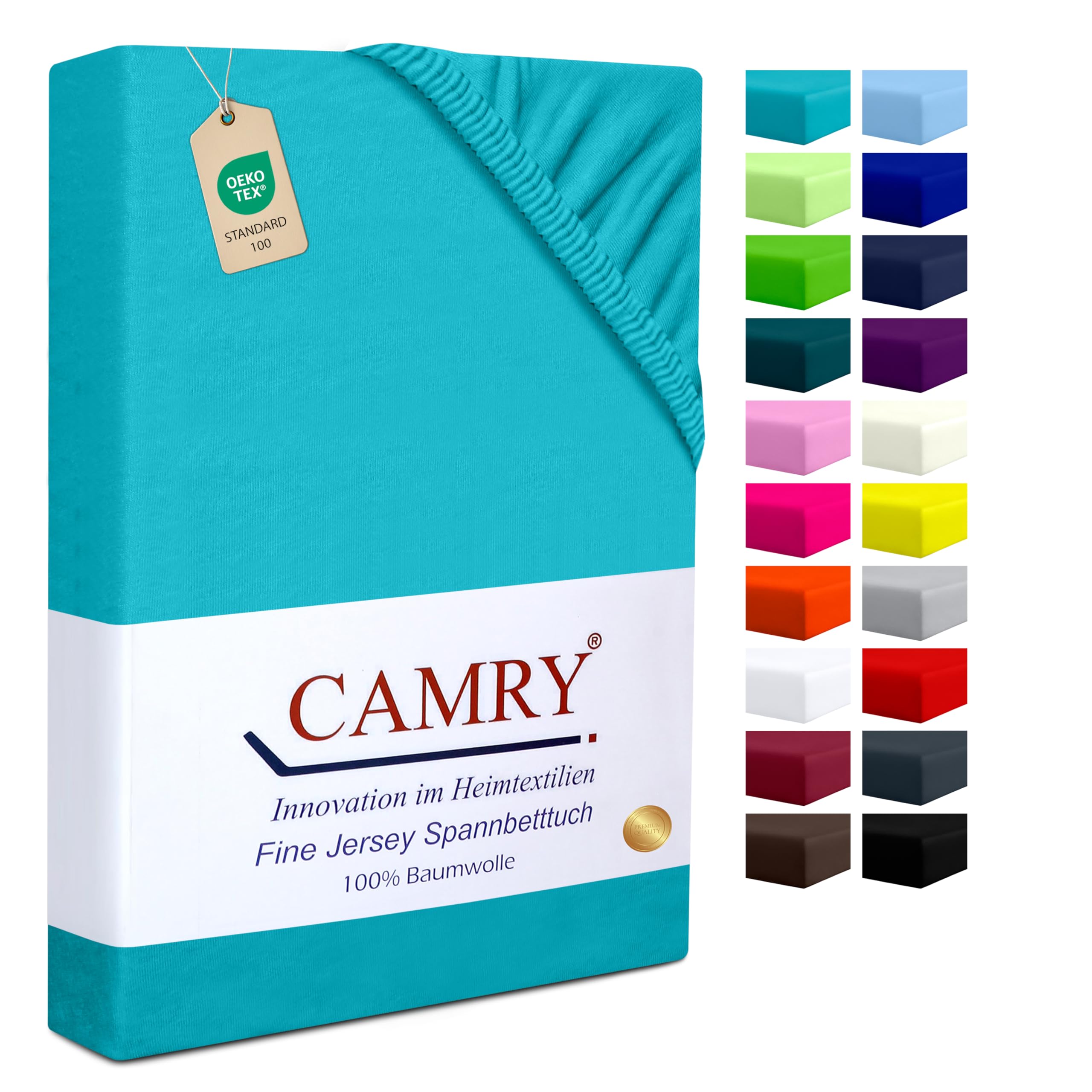 Camry Spannbettlaken 140x200cm - 160x200cm Türkis Baumwolle Bettlaken Jersey Spannbetttuch Oeko-Tex
