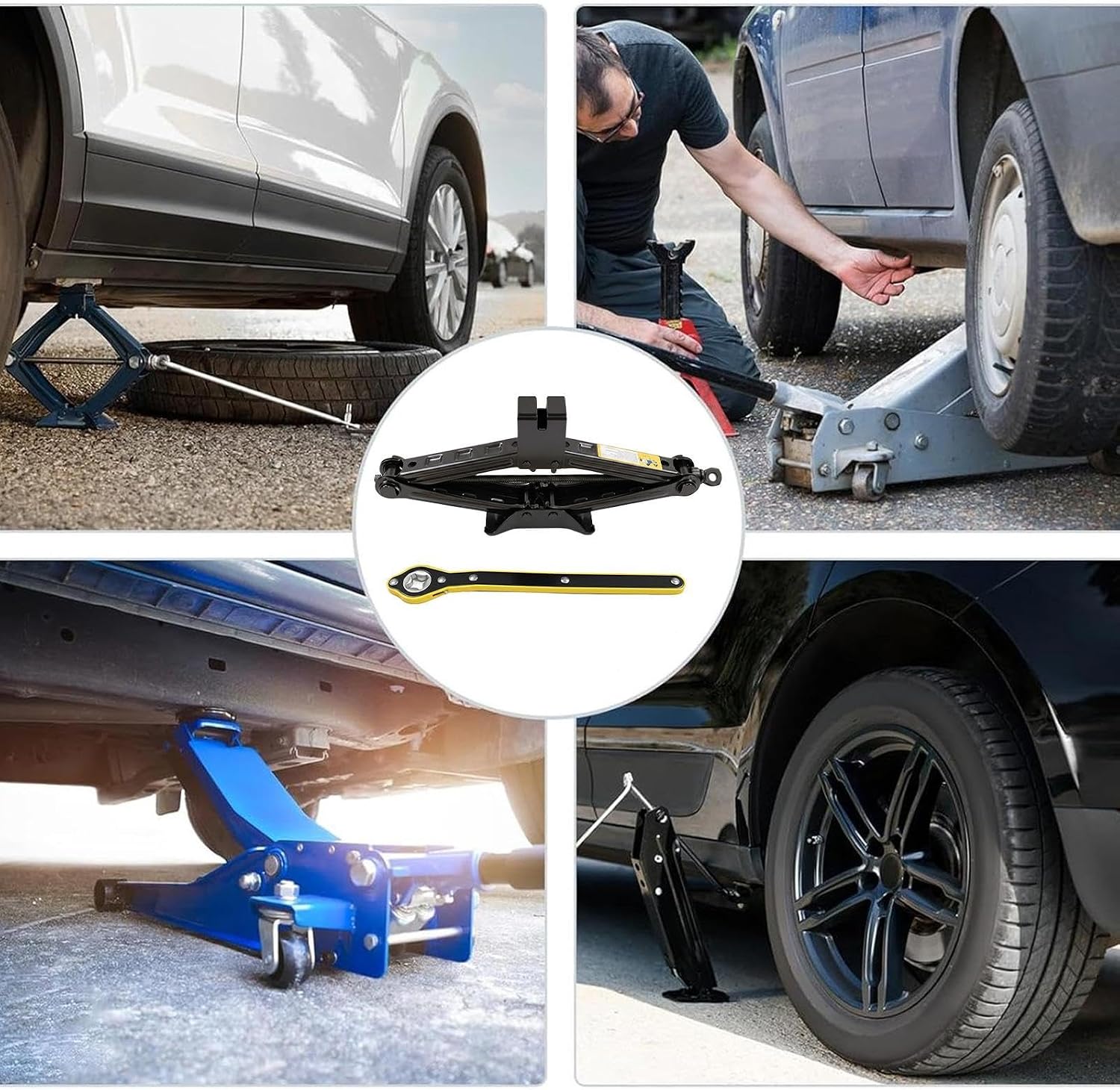 Scissor Jack, Portable Anti Slip Vehicle Tire Lifting Jack with Wrench Tool