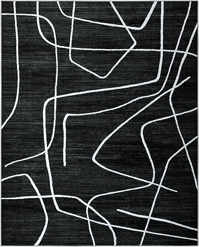 Miniatura 9 de YIHOUSE Alfombra lavable de 6 x 9 pies, alfombra abstracta en blanco y negro para sala de estar, dormitorio, alfombra grande moderna antideslizante