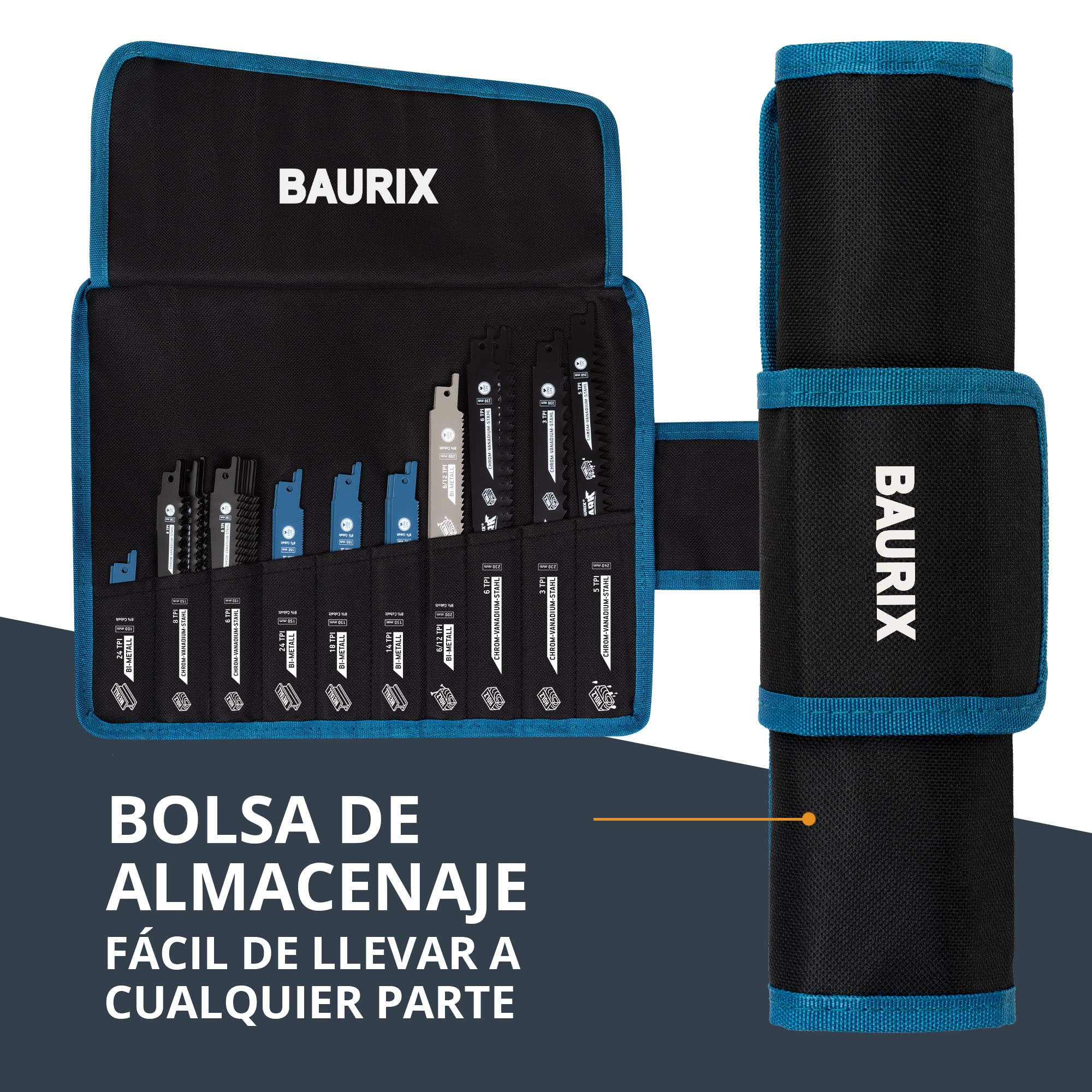 BAURIX 35 hojas de sierra sable juego profesional todo en uno para madera gruesa y cortes de precisión en madera y metal 3 a 24 TPI apto para Bosch, Makita, etc.