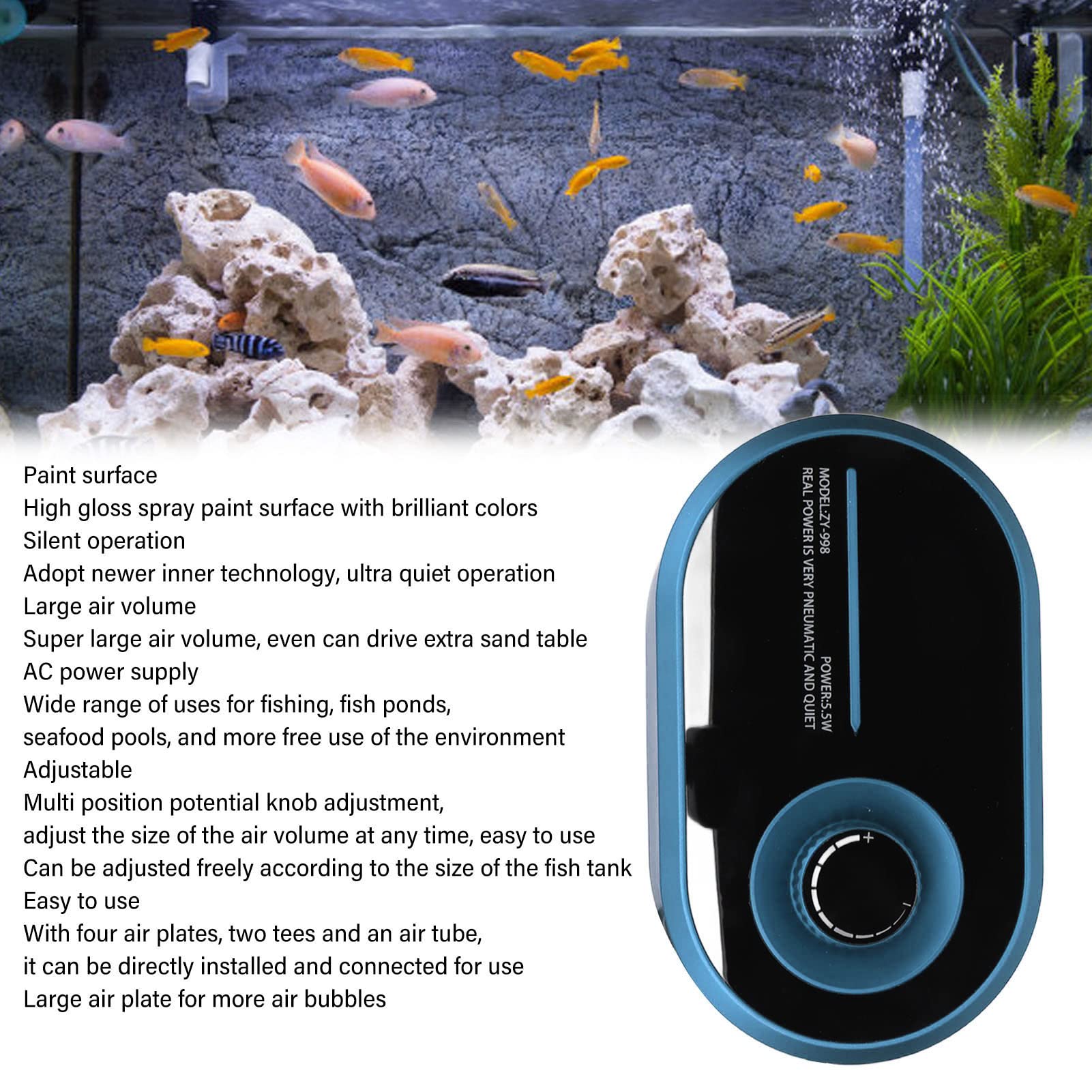 Bomba de Aire Ajustable para Acuario, Gran Flujo de Aire, Segura, Silenciosa, Potente, Profesional, Bomba de Aire Ajustable para Acuario con Discos de Aire, Tees, Mangueras de