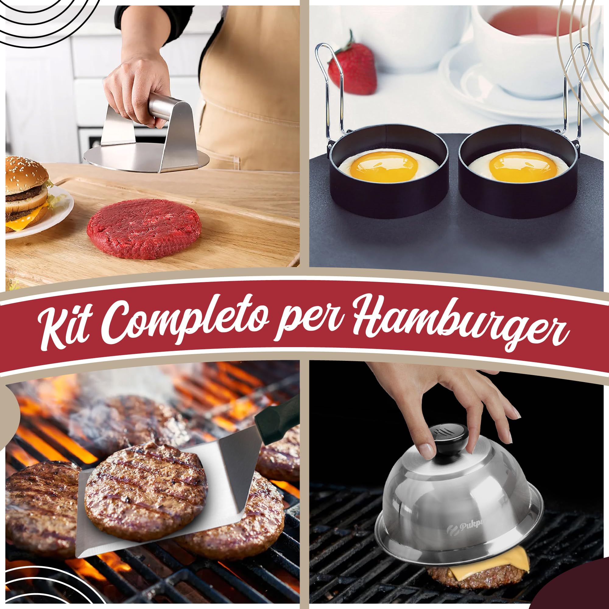 Kit Smash Burger – Pressa Hamburger, Spatola, Cloche e Accessori Piastra per Smash Burger e Hamburger Fatti in Casa