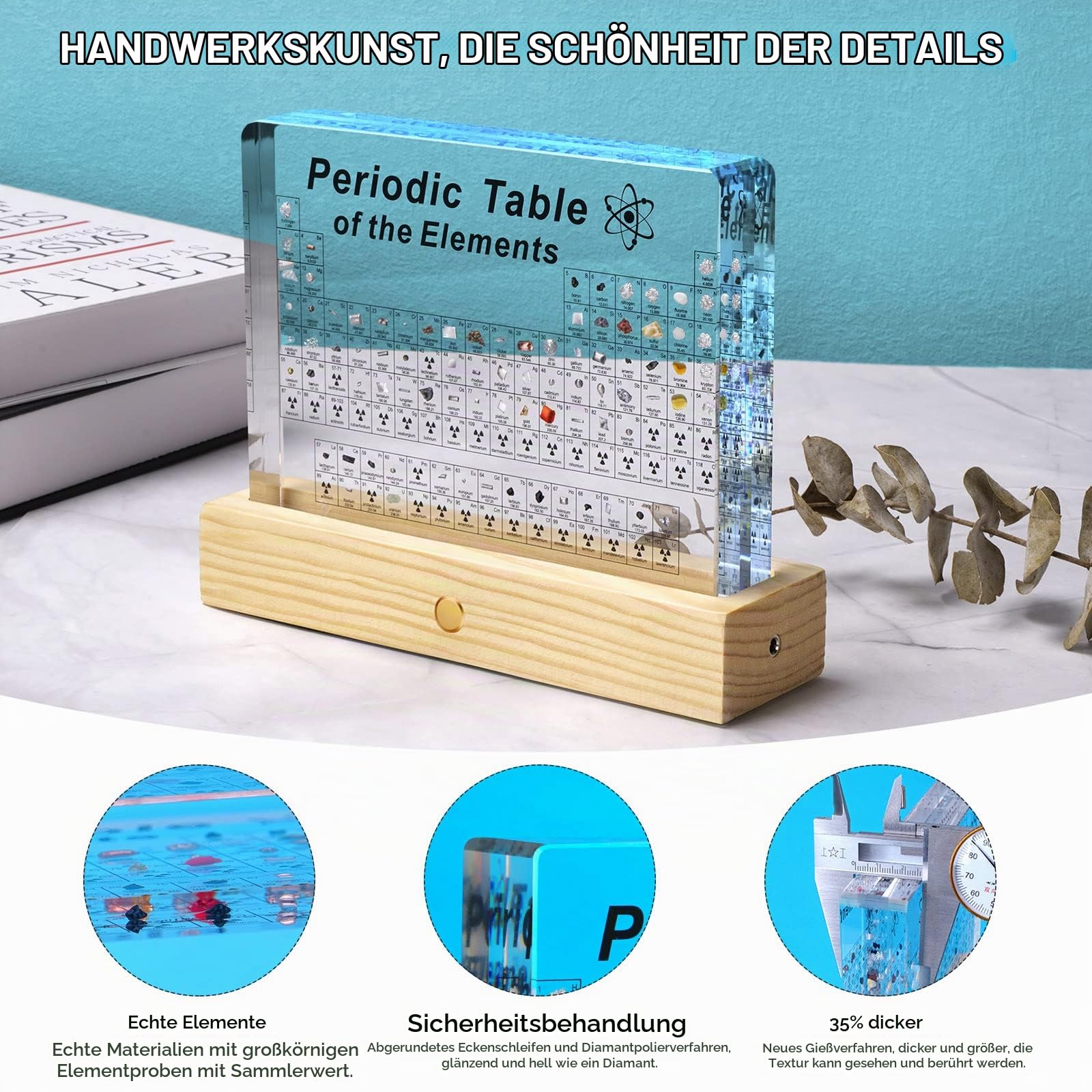 Jeebel Periodensystem der Echten Elementen, Periodensystem aus Acryl der LED Tischlampe mit 83 echten Elementproben, Periodic Table zum Lehrwerkzeug Basteln kreativ Geschenk für Schüler Lehrer Kinder