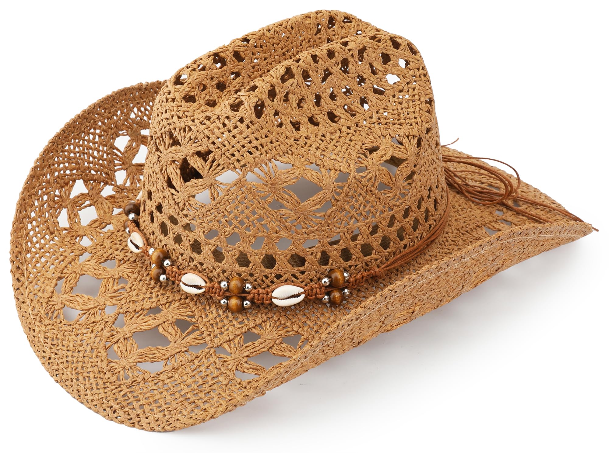 Straw Cowboy Hat, Western Cowgirl Hat, Wide Brim Sun Beach Hat for Men and Women