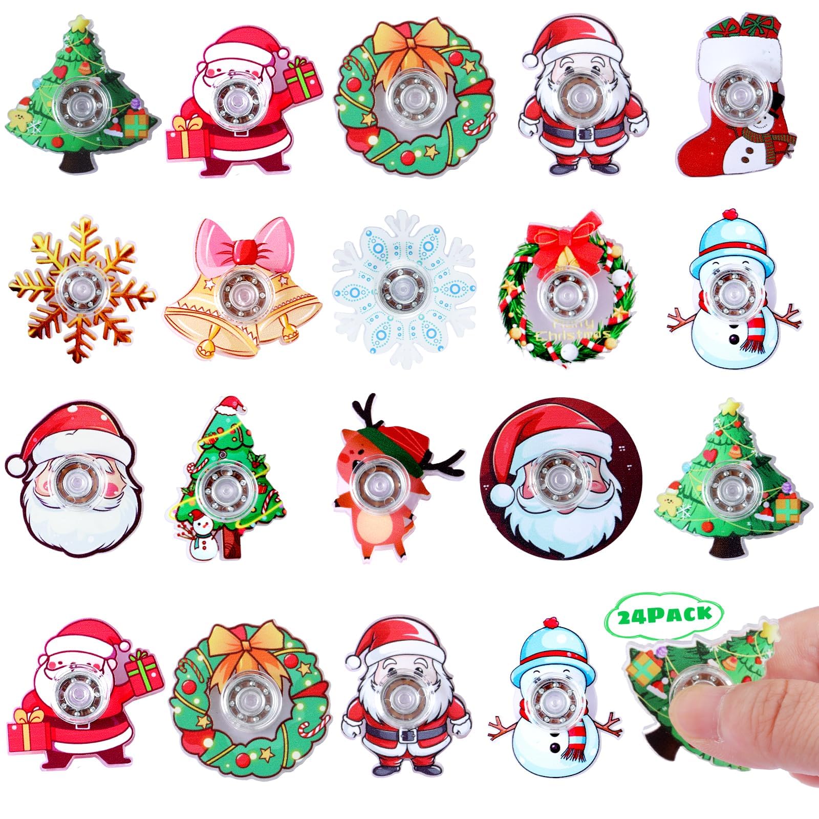 Makorobi 24 Pack Christmas Party Bag Fillers Mini Fidget Spinner Toys Stress Relief Sensory Toys for Kids Teens,Treasure Box Toy for Classroom Prizes Supplies