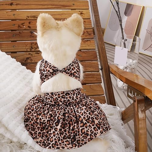 Miniatura 5 de Conjunto de bikini de verano para mascotas, exquisito bikini floral para perro, traje de baño hawaiano para perros pequeños, niña, leopardo, talla M