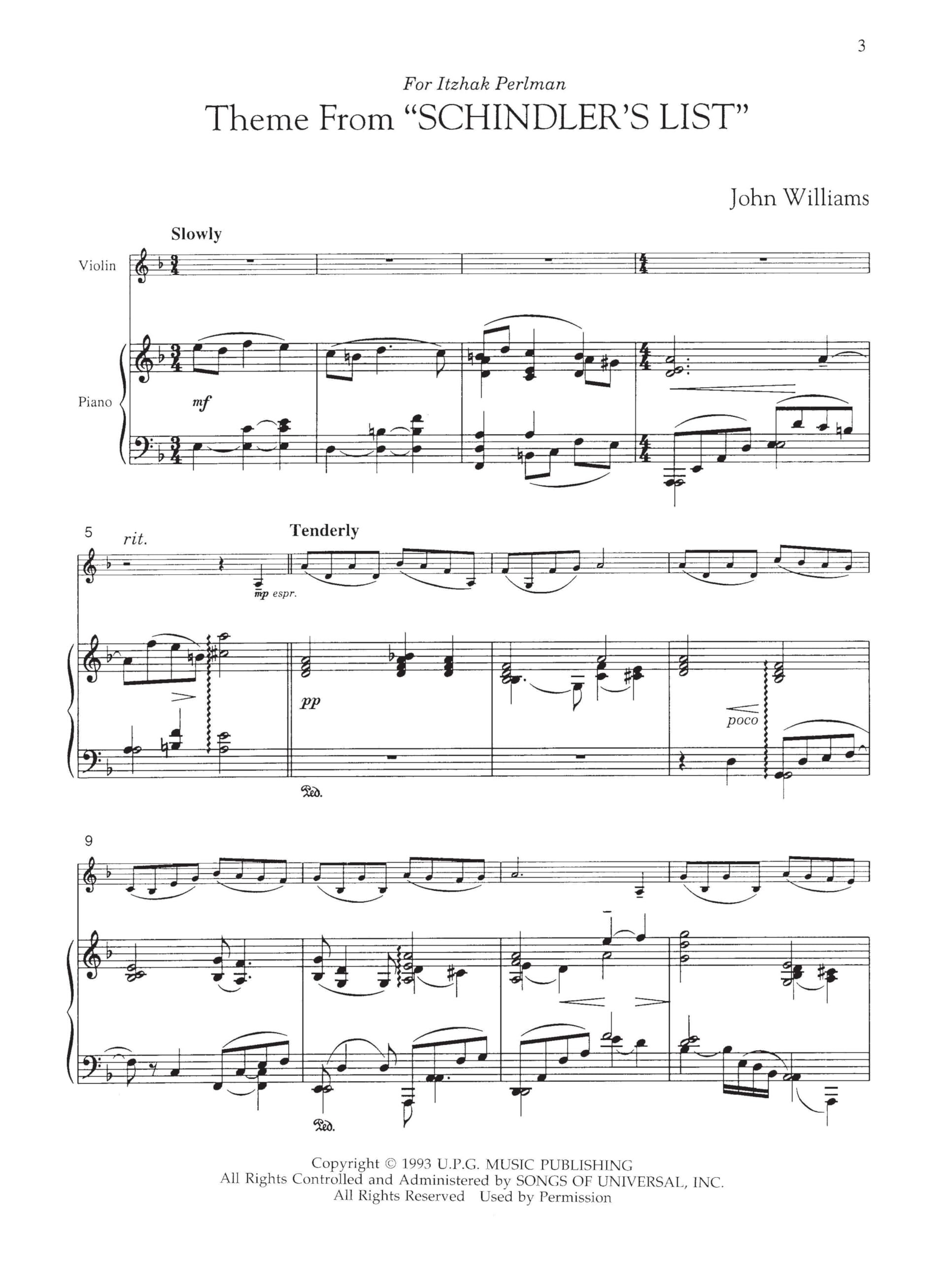 Three Pieces from Schindler's List Violin and Piano [Lingua inglese]