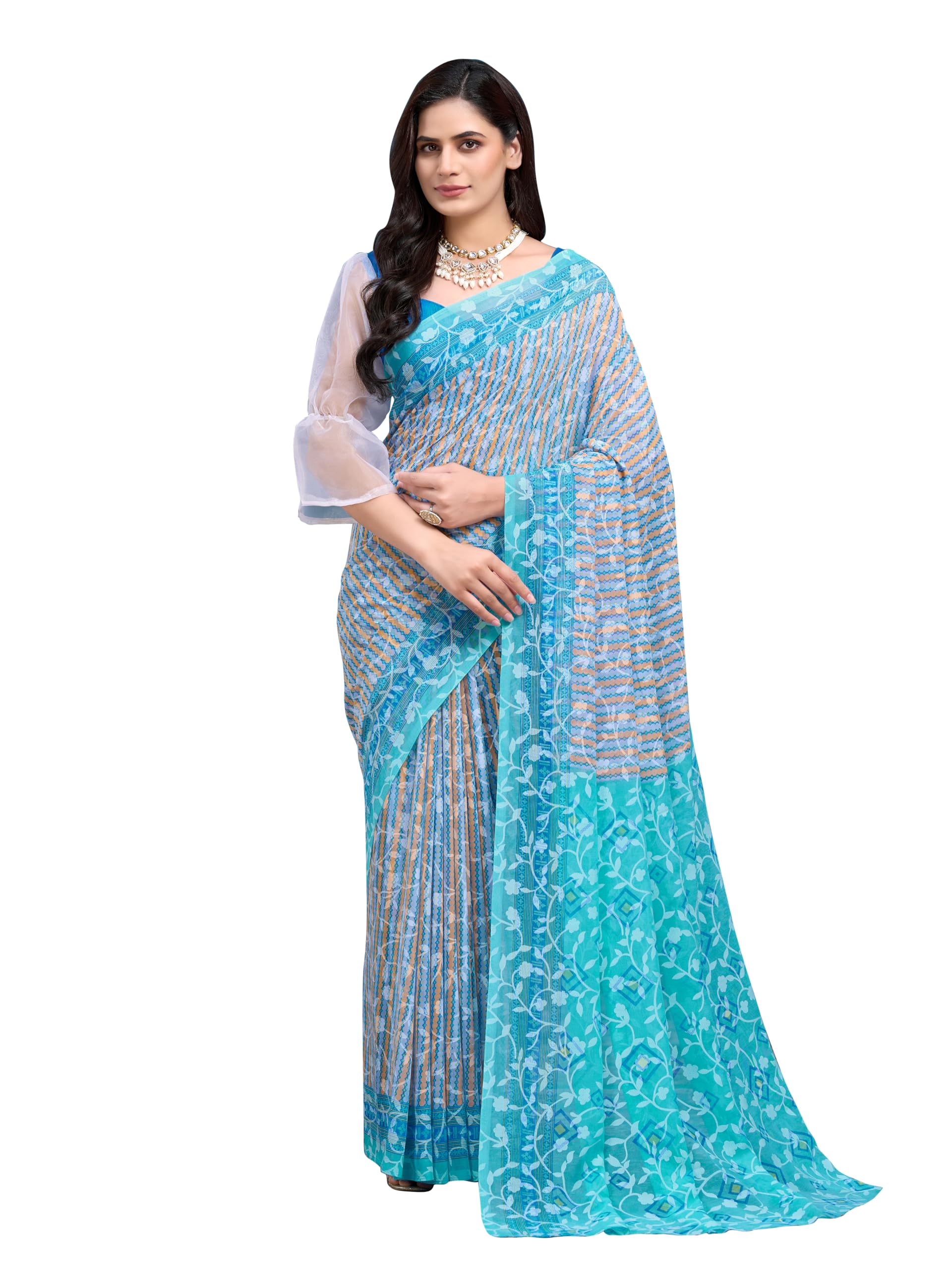 garden vareli Viscose Brasso Abstract & Geometric Print Saree with Unstitched Blouse Piece-picture-8