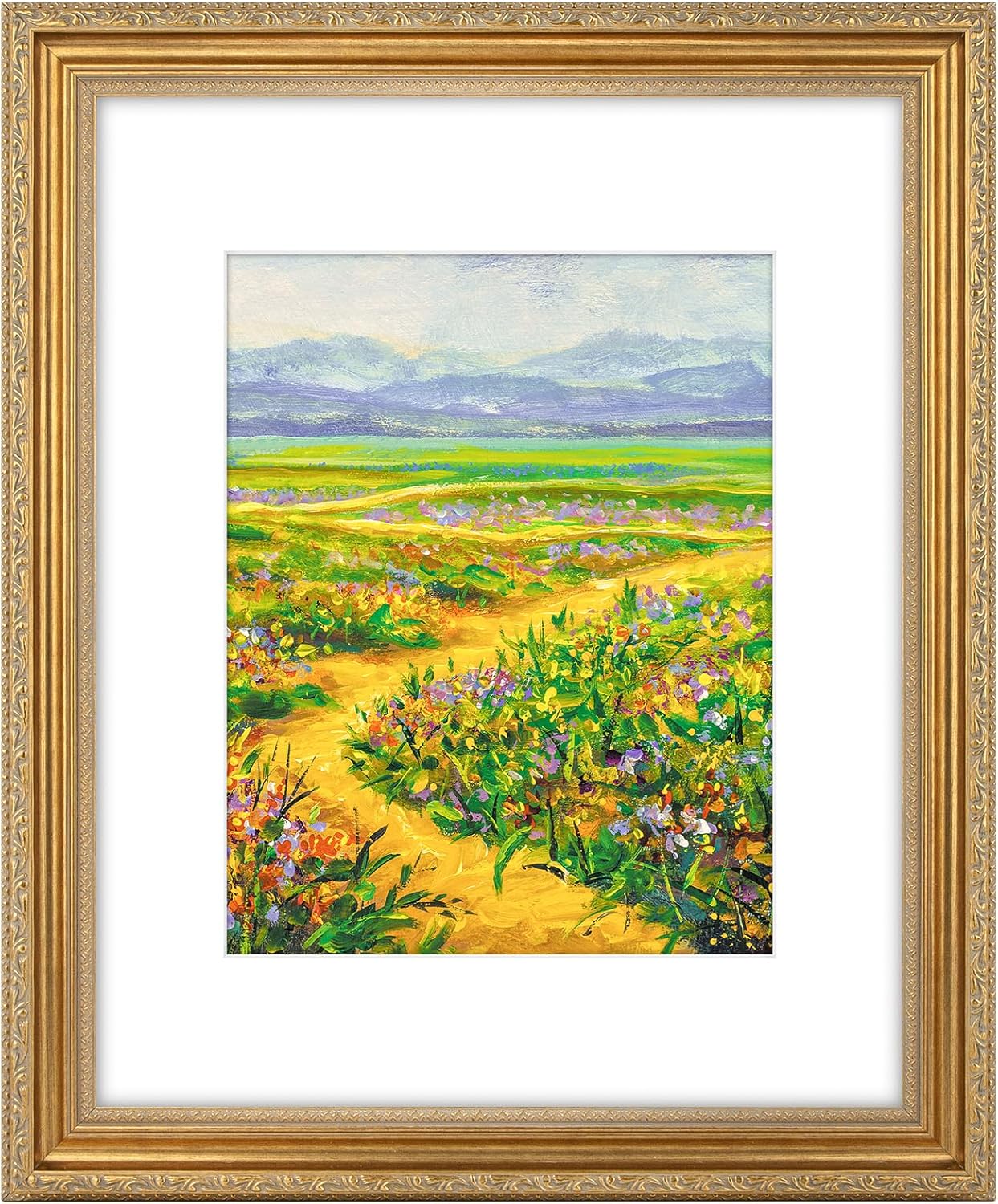 Golden State Art, 16x20 Vintage Ornate Finish Photo Frame with White Mat for 11x14 Picture & Acrylic Plexiglass. Color: Gold 16x20 Gold