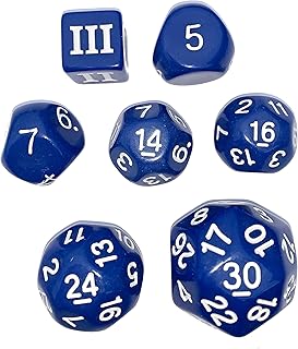 DCC Special 7 - Indigo Blue - Set of 7 Rare and Unusual RPG dice Approved for use with Dungeon Crawl Classics