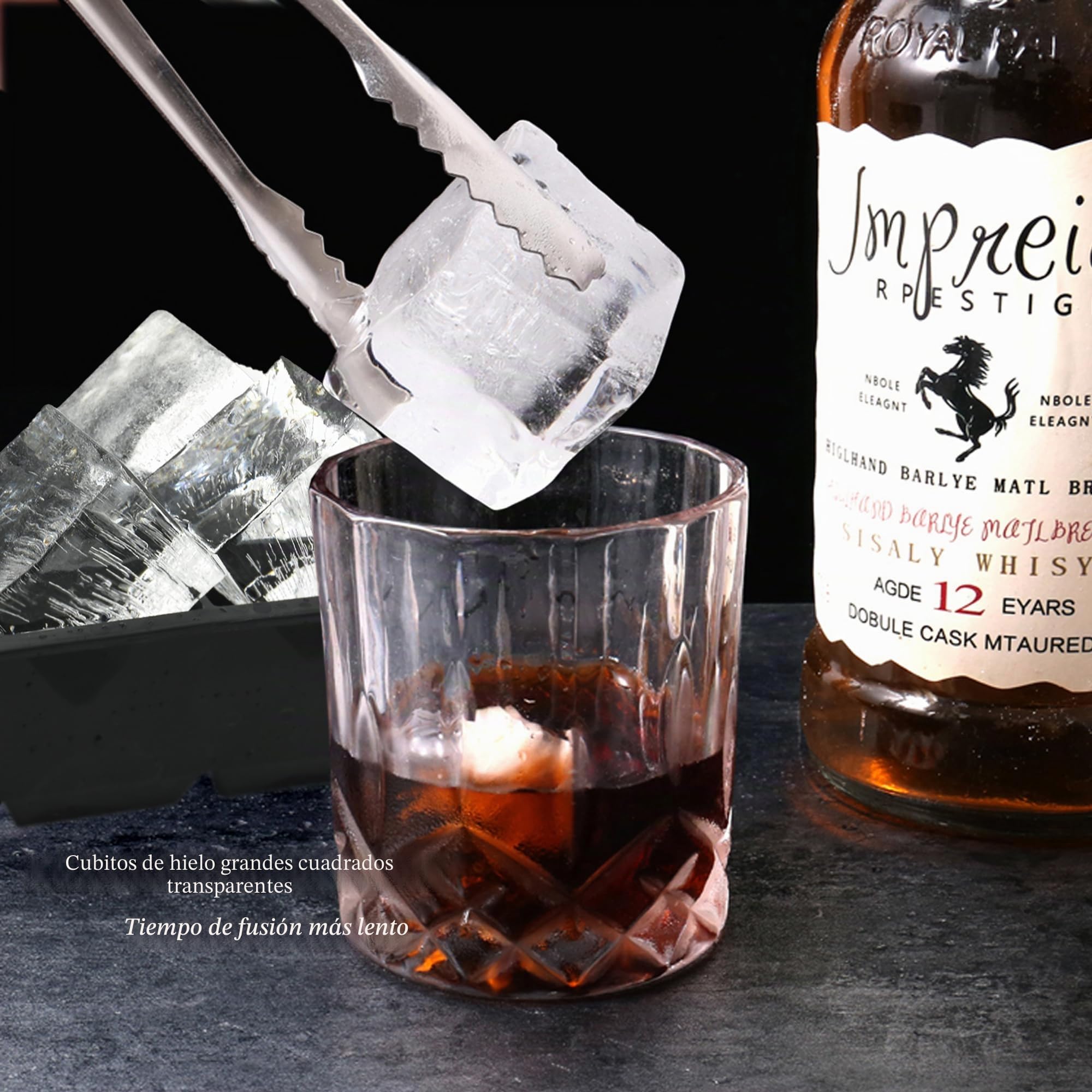 Bangp Molde para hacer 8 cubitos de hielo grandes cuadrados transparentes de 2 pulgadas para whisky, cóctel, bourbon y bebidas, con bolsa de almacenamiento