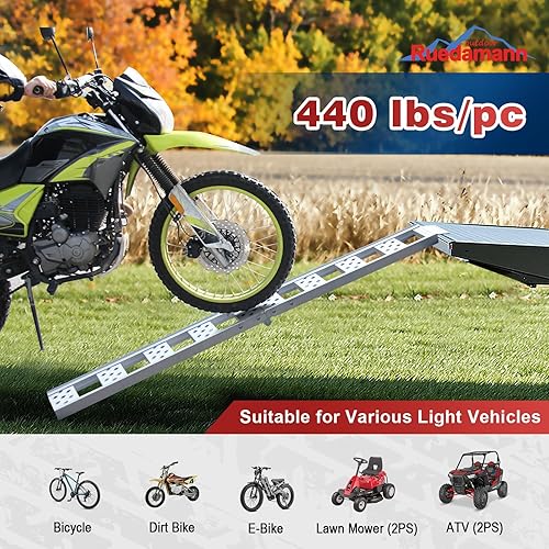 Miniatura 3 de Ruedamann 1 rampa plegable de aluminio para motocicleta, de 6 pies, capacidad de 440 libras, rampa portátil de 8 pulgadas de ancho para carga de