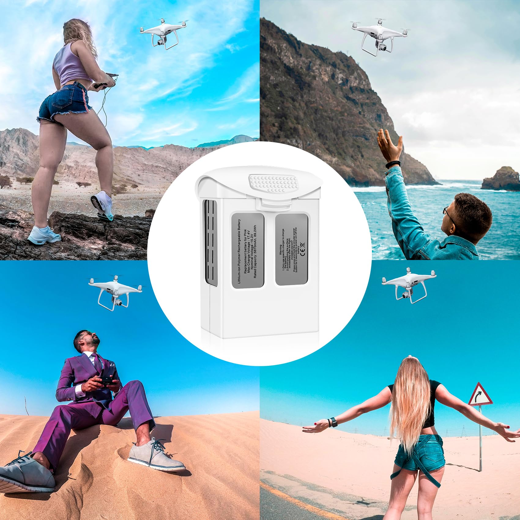 Fantasyo Phantom 4 Lot de 2 batteries de rechange 5870 mAh pour DJI Phantom 4, DJI Phantom 4 Pro, Phantom 4 Pro V2.0, Phantom 4 Advanced Drone Series