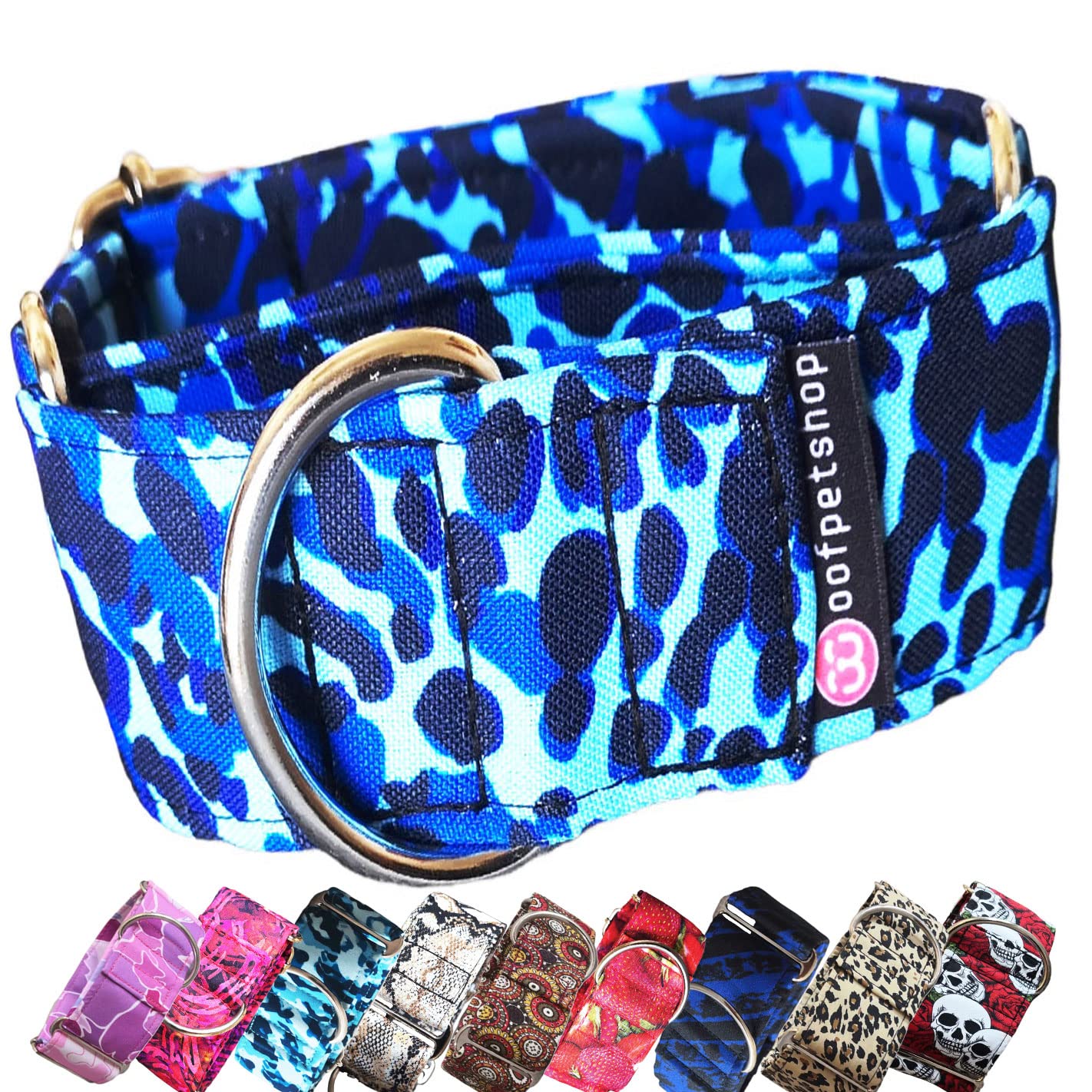 Collar Martingale, Collar per Cane Piccolo, Medio, Grande, Collare Cane Ideale per Galgo e Podenco (5cm - Taglia M (40~50cm), Leopard Blue)